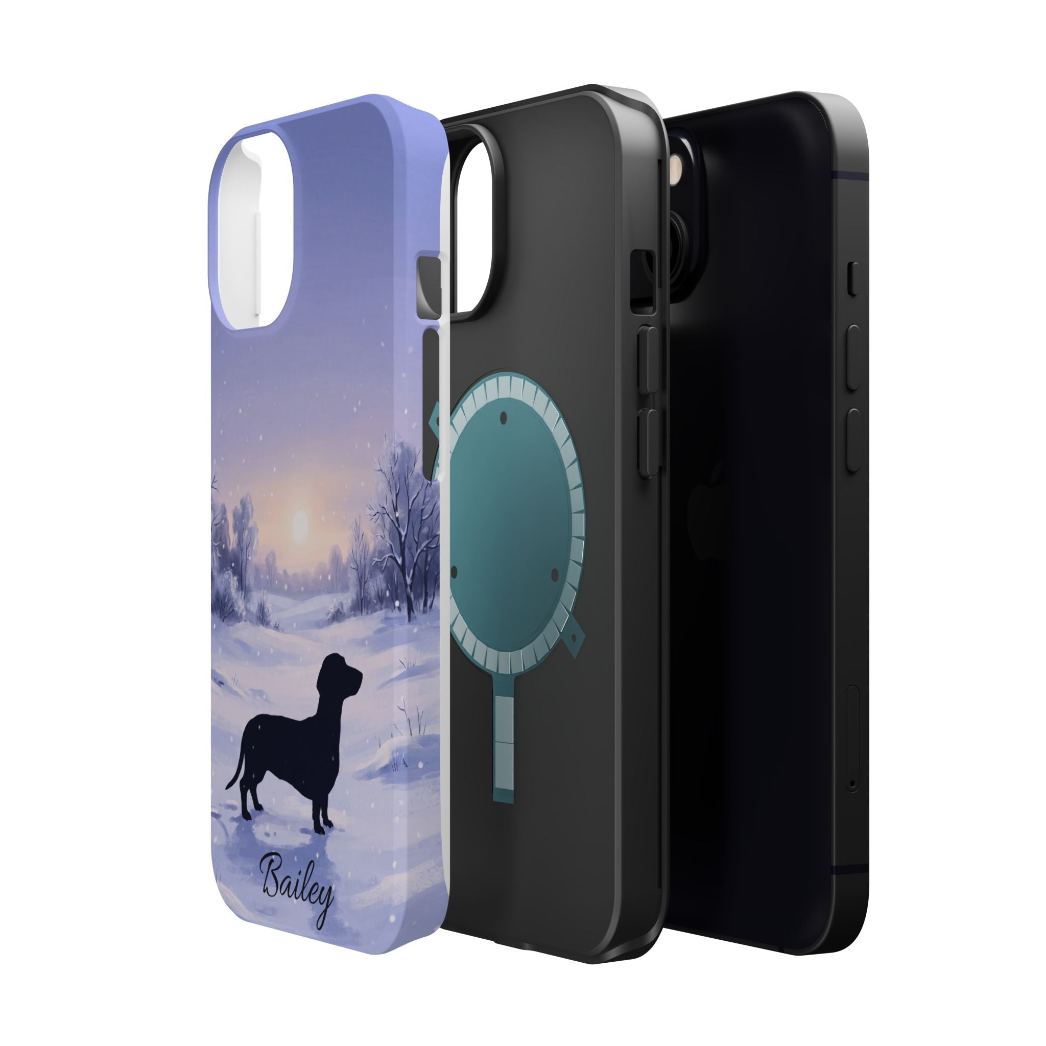 Personalized Dachshund Winter Snow Phone Case — Wireless Charging Cover