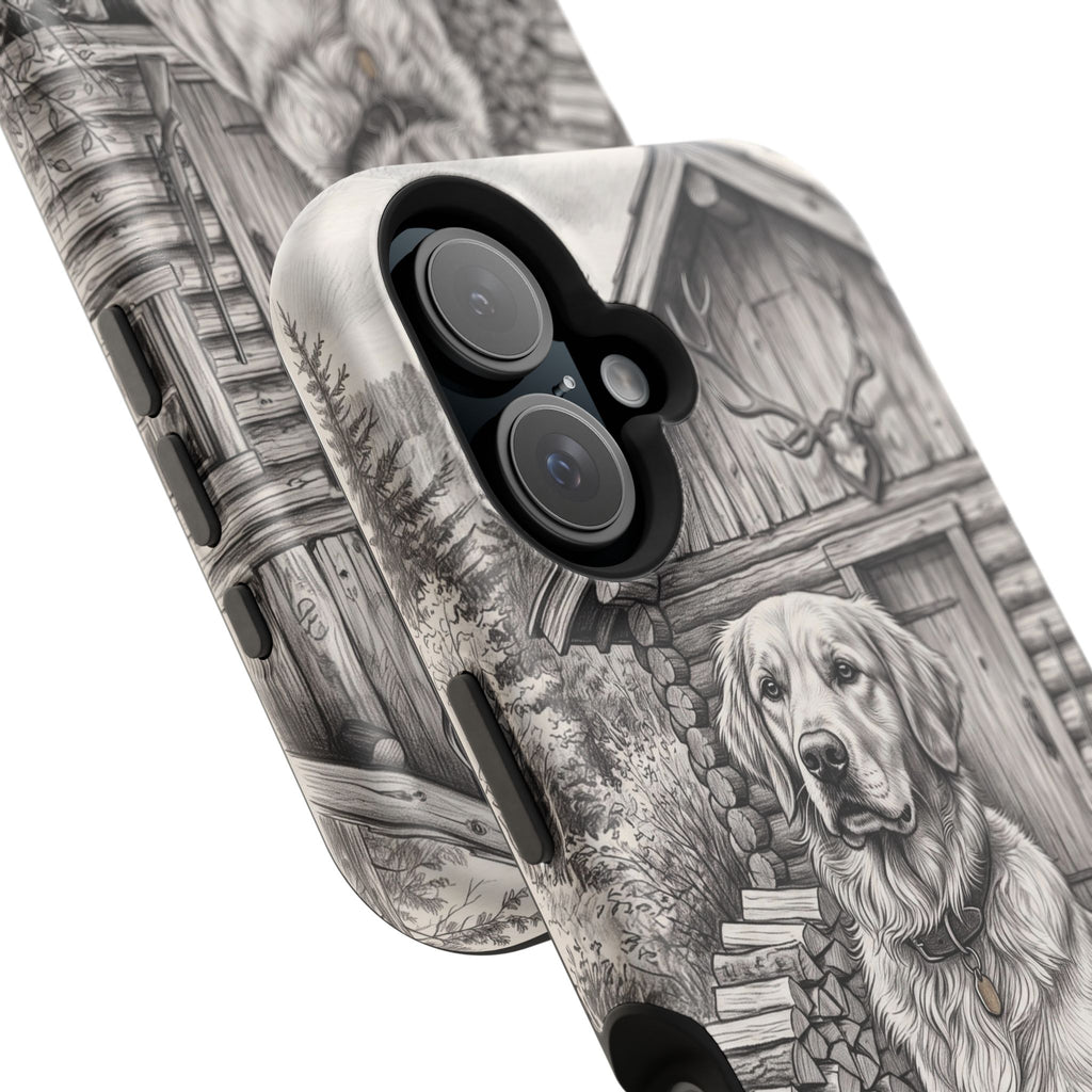 Personalized Golden Retriever Cabin Porch Phone Case — Wireless Charging Cover