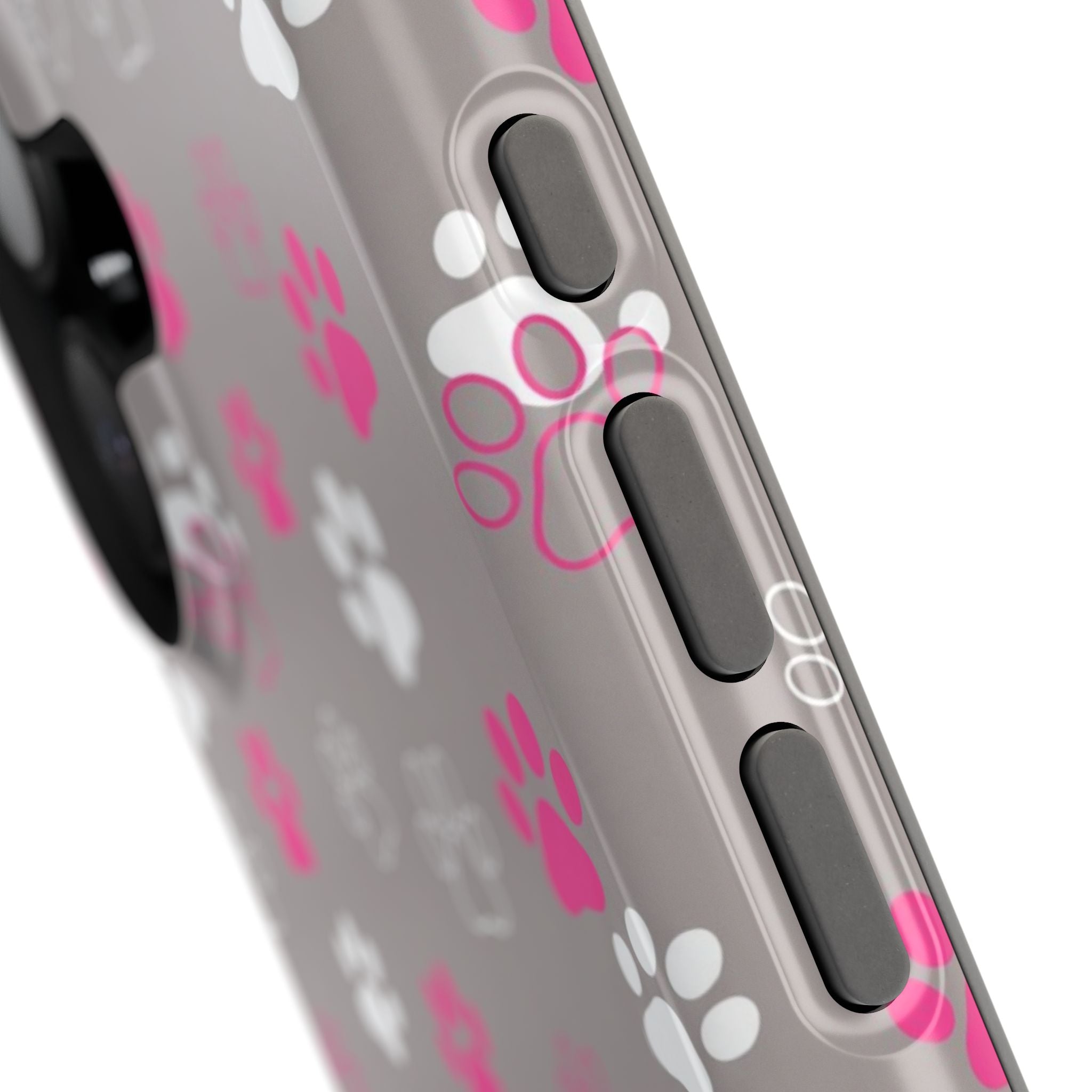 Pink & White Paw Print Phone Case — Impact-Resistant Wireless Charging Cover
