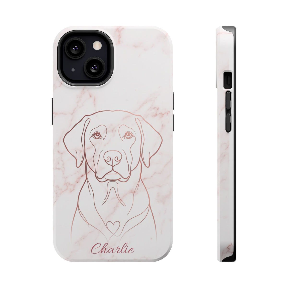 Personalized Rose Gold Marble Labrador Phone Case — Tough Magnetic Case with Wireless Charging