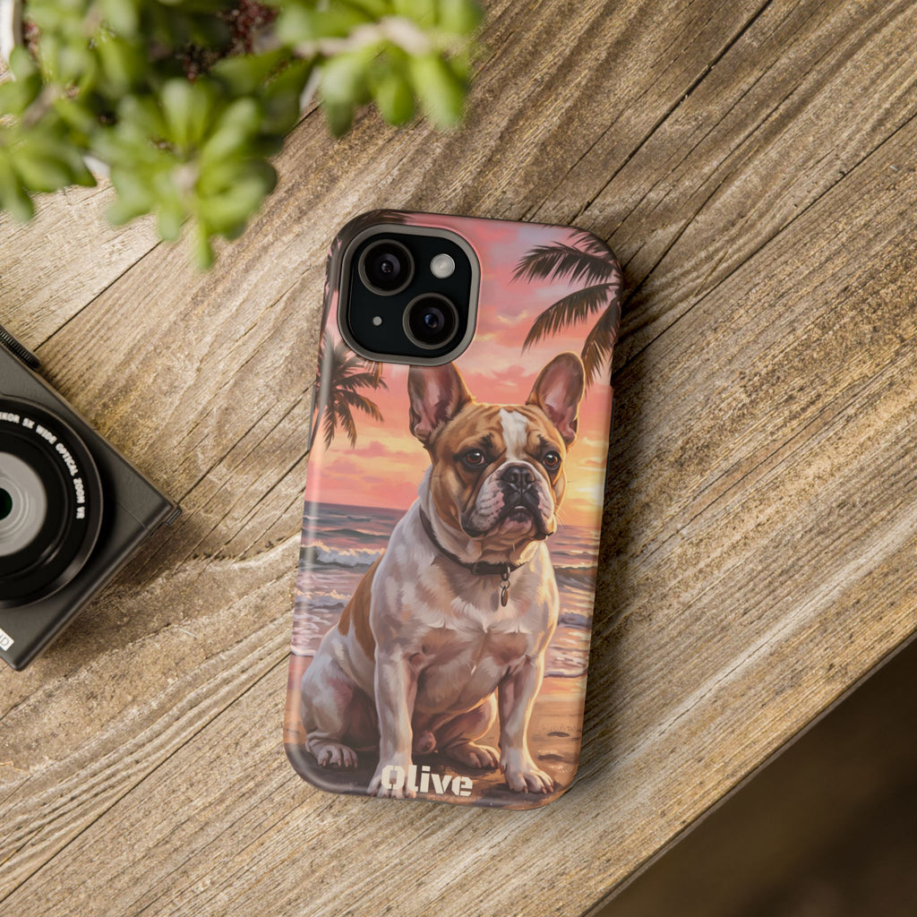 Personalized French Bulldog Beach Portrait Phone Case — Wireless Charging Cover