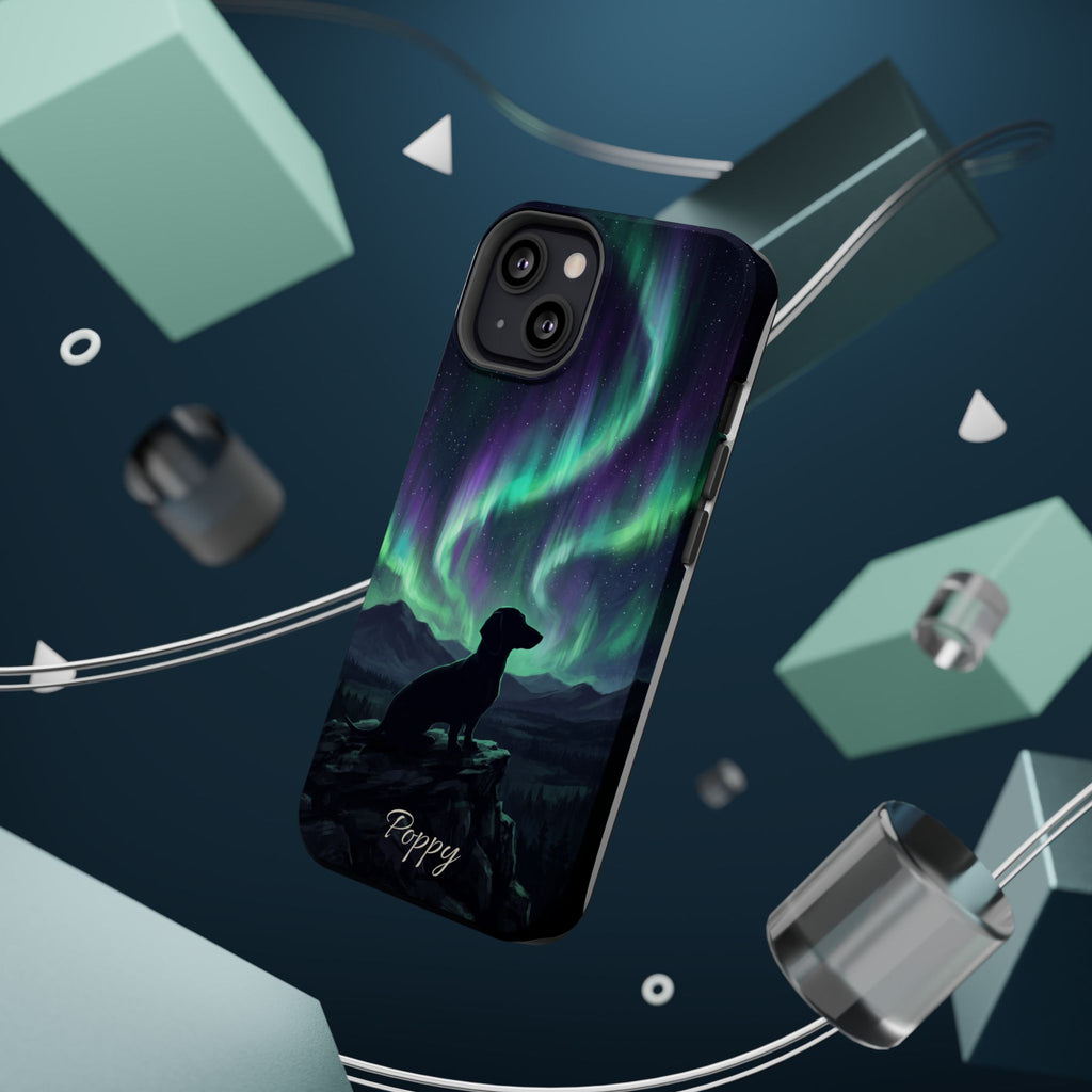 Personalized Dachshund Northern Lights Phone Case — Wireless Charging Cover