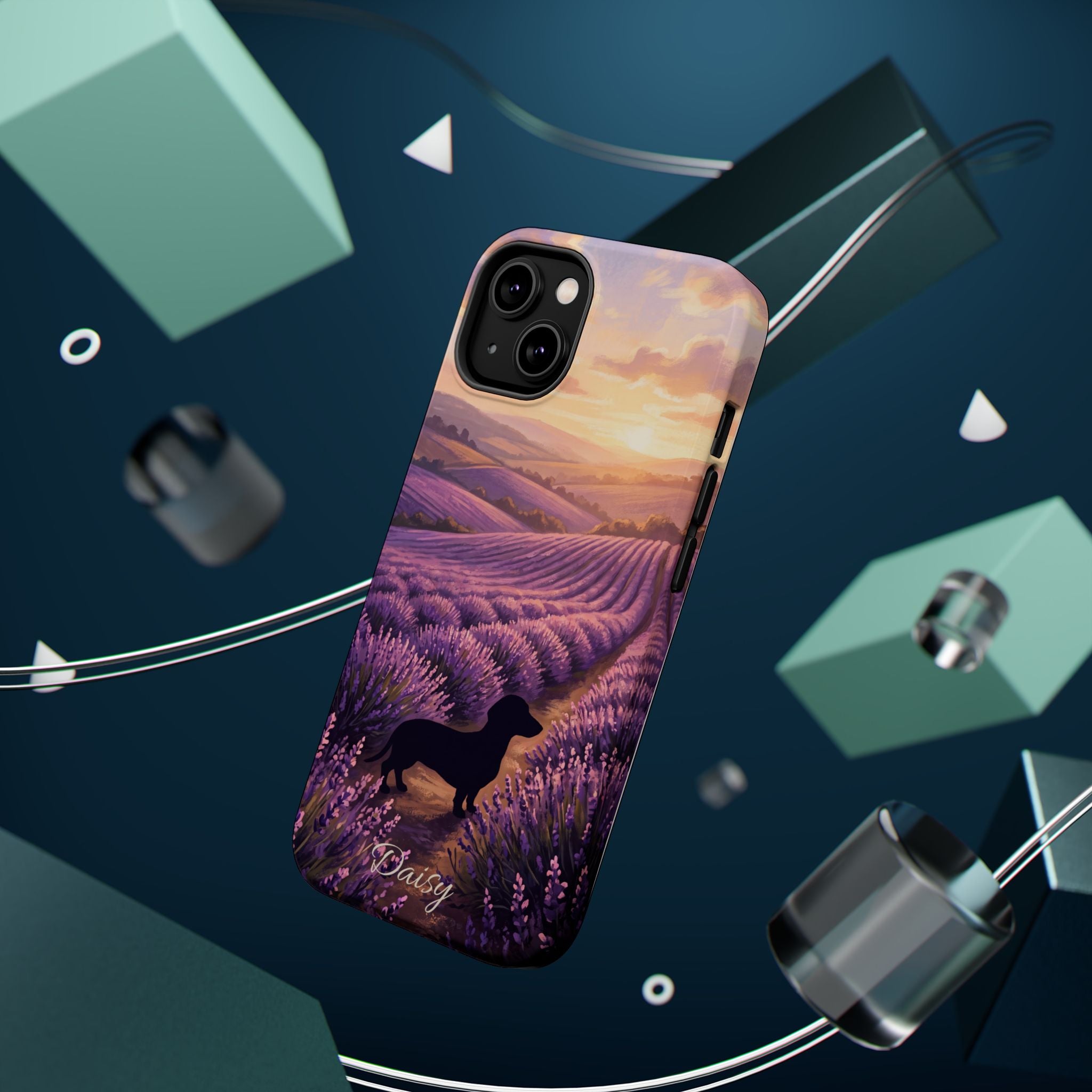 Personalized Dachshund Lavender Field Phone Case — Wireless Charging Cover