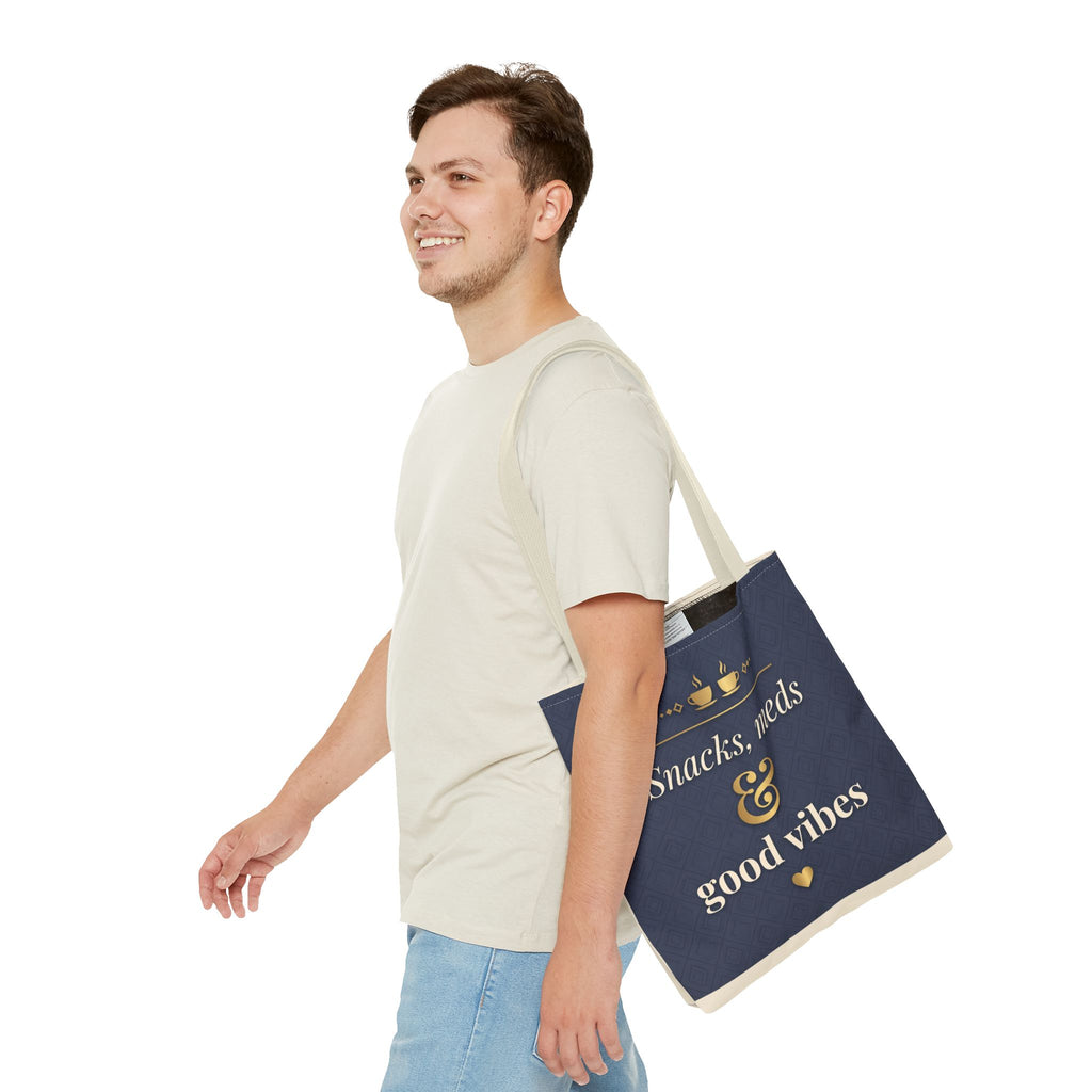 Snacks Meds & Good Vibes Tote | Funny Nurse Gift Tote Bag | Healthcare Worker Humour Gift | Premium Polyester Carry-All