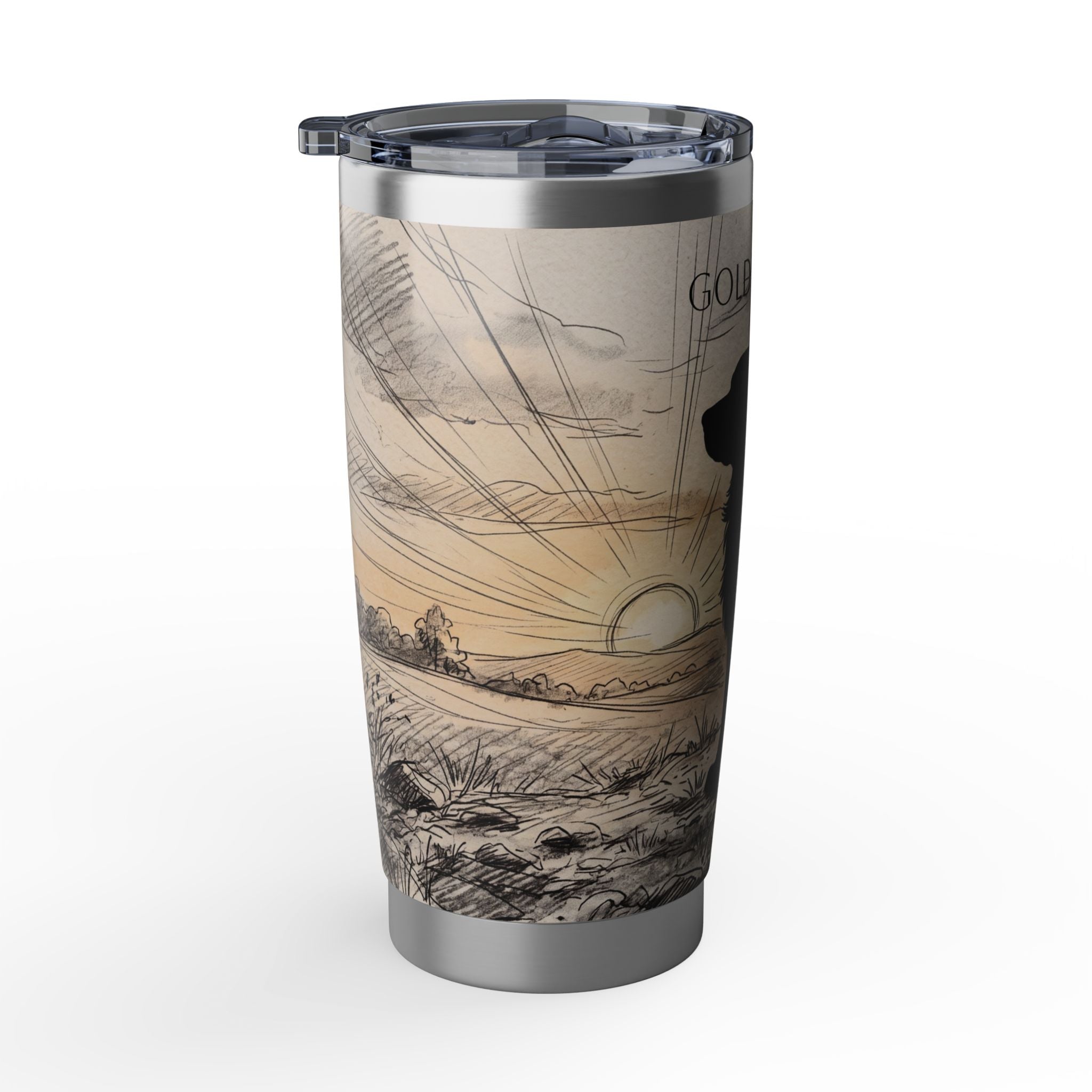 Golden Retriever Tumbler Personalized – 20 oz Stainless Steel Travel Mug with Custom Name, Sunset Silhouette Design for Dog Dad