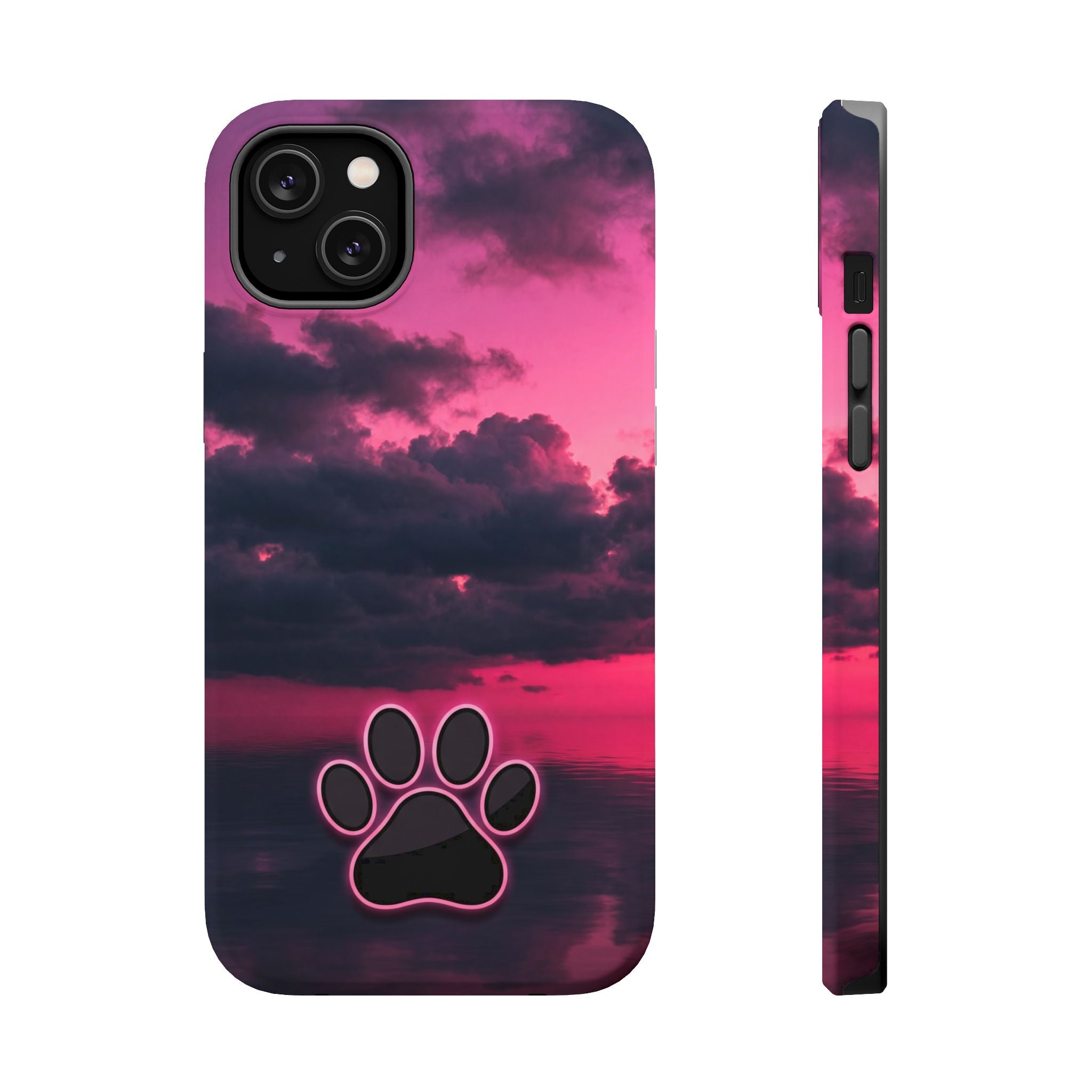 Pink Sky Paw Print Phone Case — Impact-Resistant Wireless Charging Cover