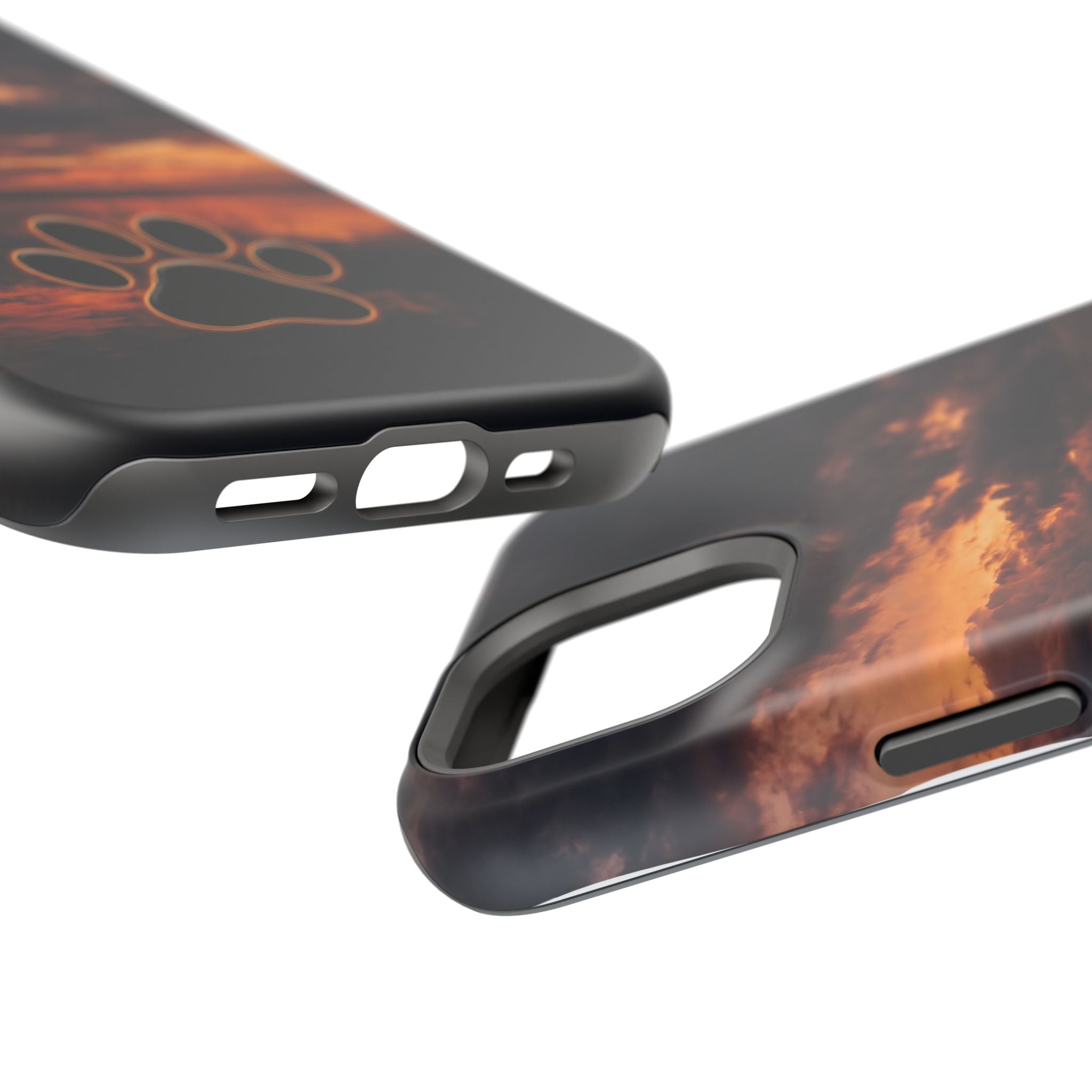 Sunset Paw Print Phone Case — Impact-Resistant Wireless Charging Cover