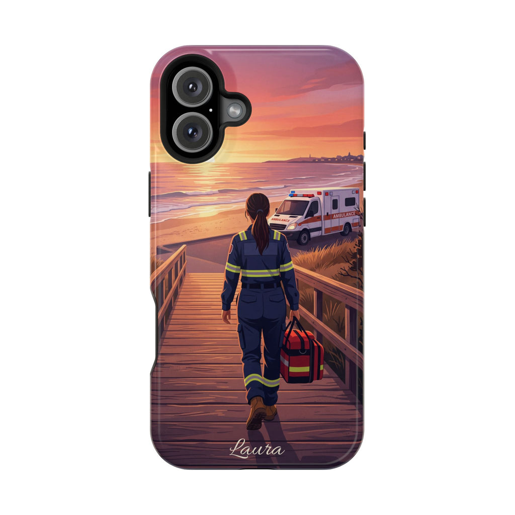Sunset Boardwalk Personalized Paramedic Phone Case — Wireless Charging Cover