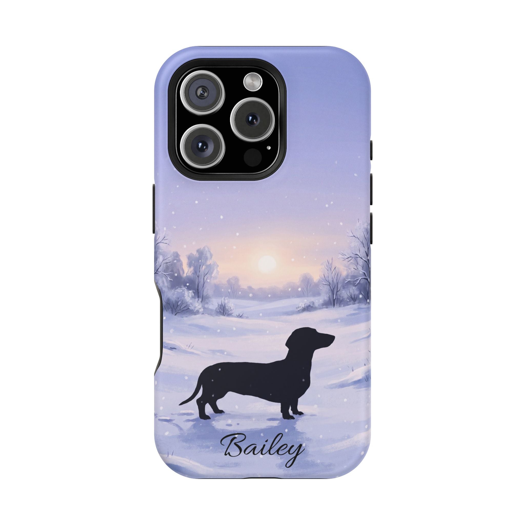 Personalized Dachshund Winter Snow Phone Case — Wireless Charging Cover