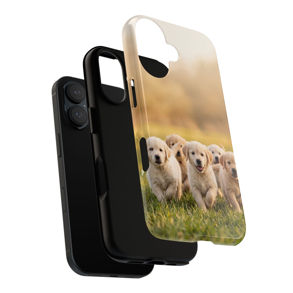 Golden Retriever Puppies Phone Case | Playful Puppy Pack Running in Grass | iPhone & Samsung