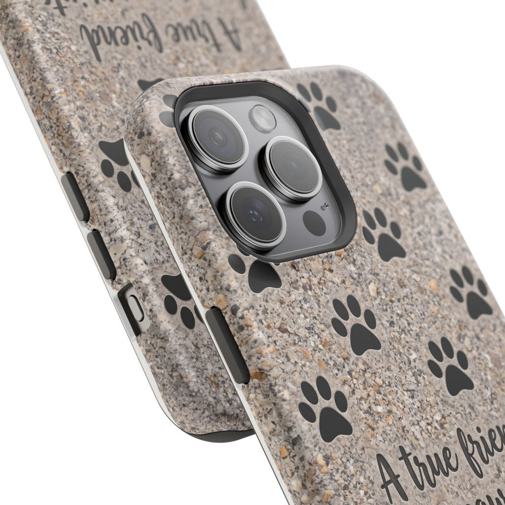 "A True Friend Leaves Paw Prints On Your Heart" Phone Case | Sentimental Stone-Texture Dog Paw Print Case | iPhone & Samsung