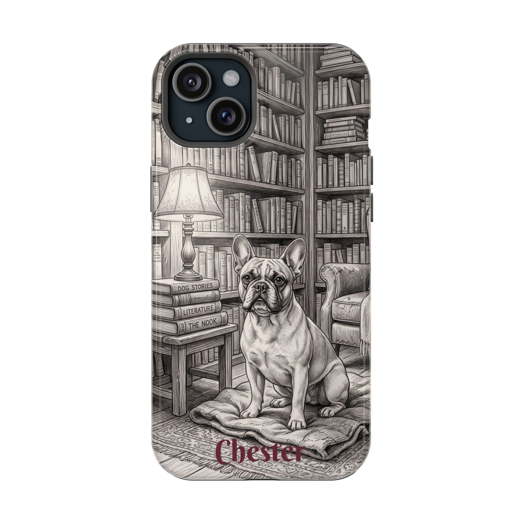Personalized French Bulldog Library Study Phone Case — Wireless Charging Cover
