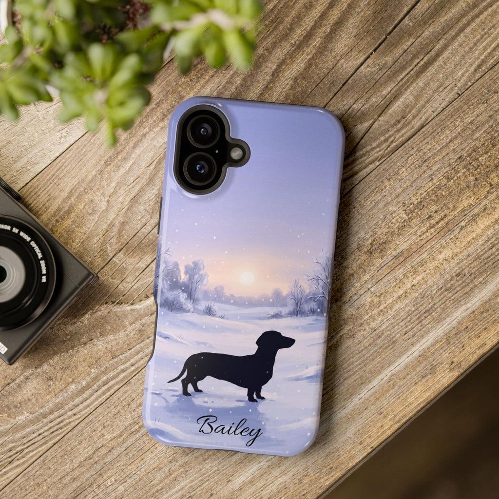 Personalized Dachshund Winter Snow Phone Case — Wireless Charging Cover