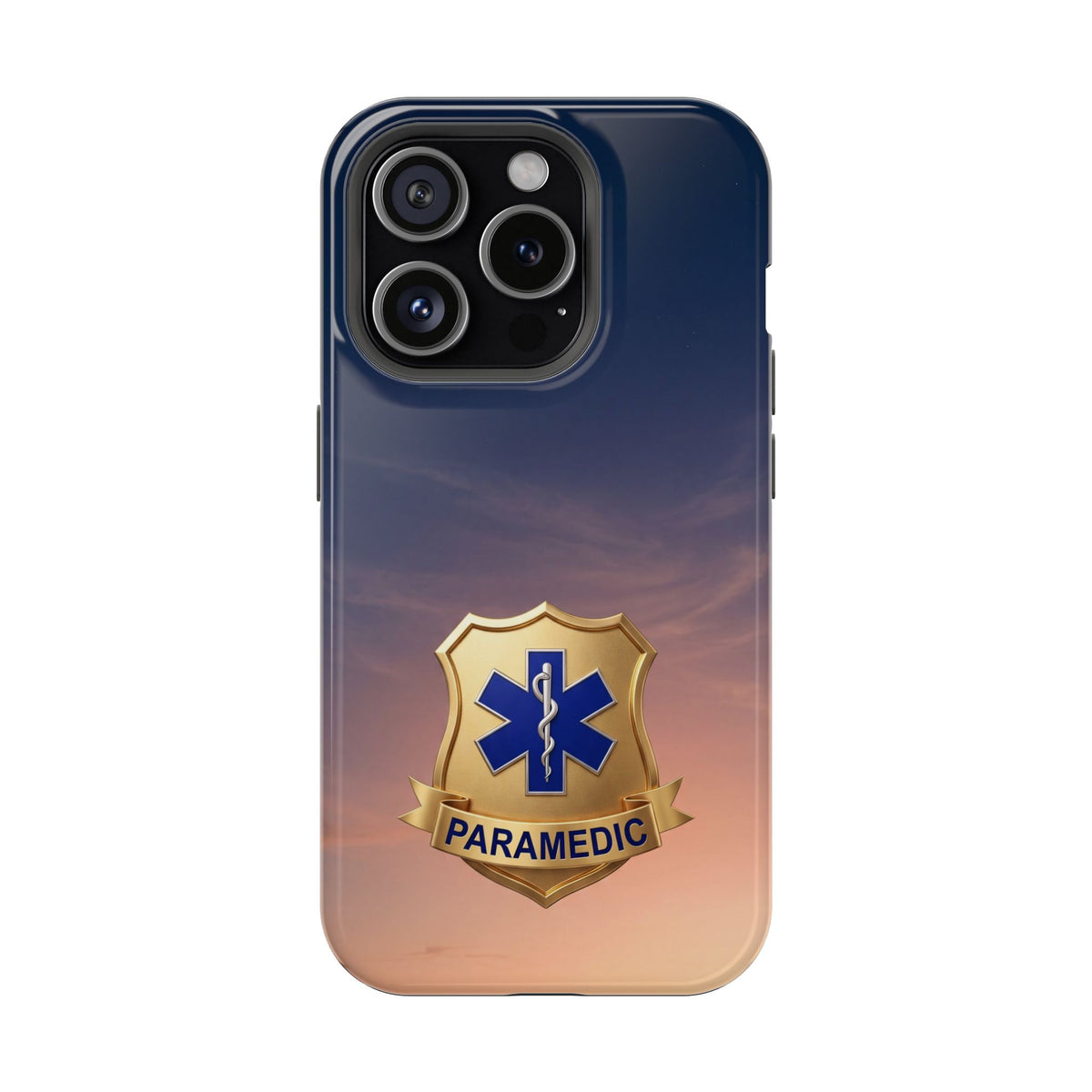 Gold Paramedic Badge Sunset Sky Phone Case — Magnetic Wireless Charging Cover