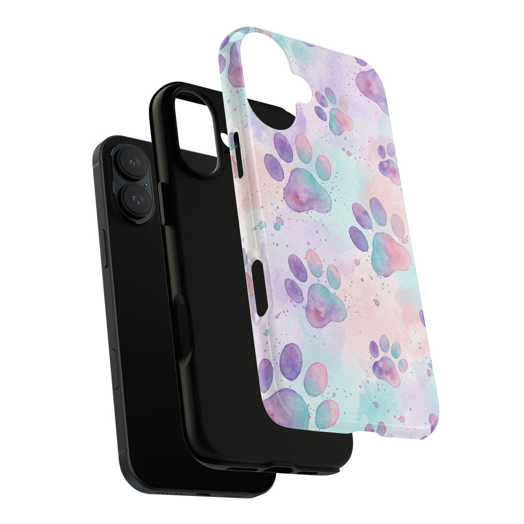 Watercolor Paw Print Phone Case | Pastel Purple, Teal & Pink Artistic Pattern | Samsung & iPhone