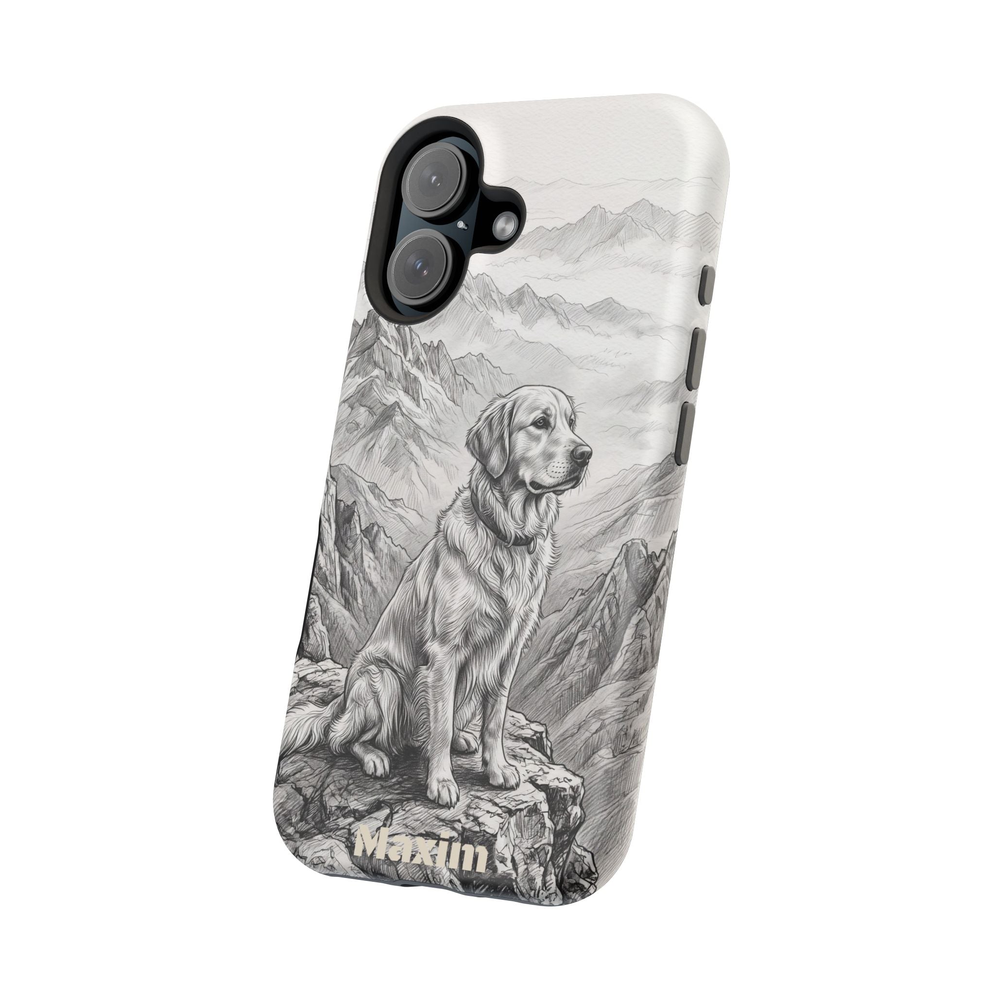 Personalized Golden Retriever Mountain Peak Phone Case — Wireless Charging Cover