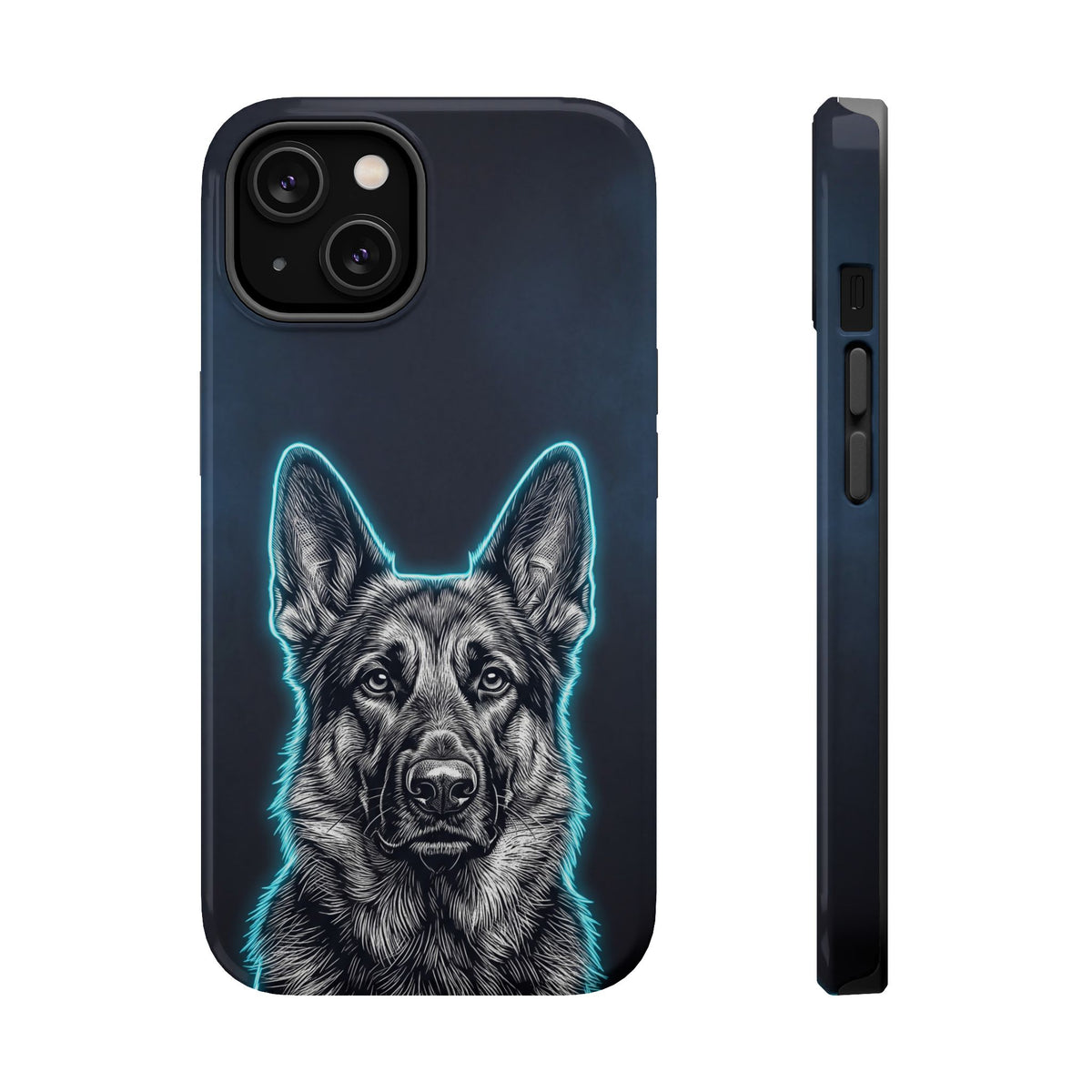 German Shepherd Phone Case | Neon Glow Sketch Art — Tough Magnetic Case with Wireless Charging