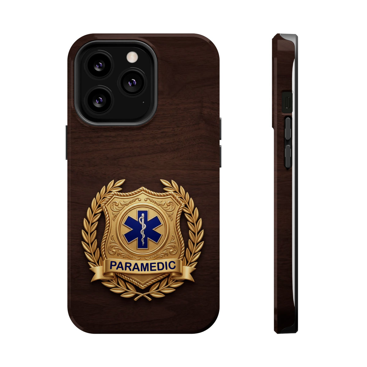 Gold Paramedic Laurel Badge Wood Phone Case — Magnetic Wireless Charging Cover