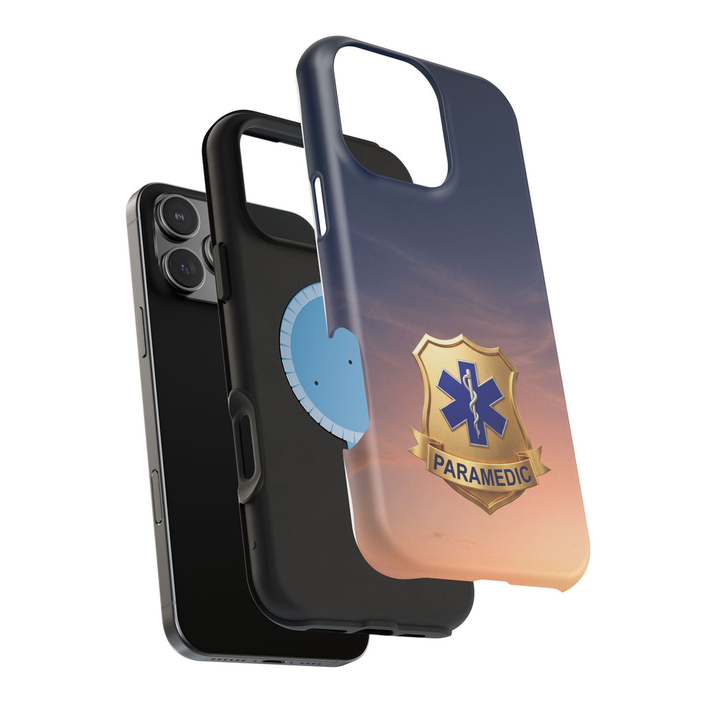 Gold Paramedic Badge Sunset Sky Phone Case — Magnetic Wireless Charging Cover