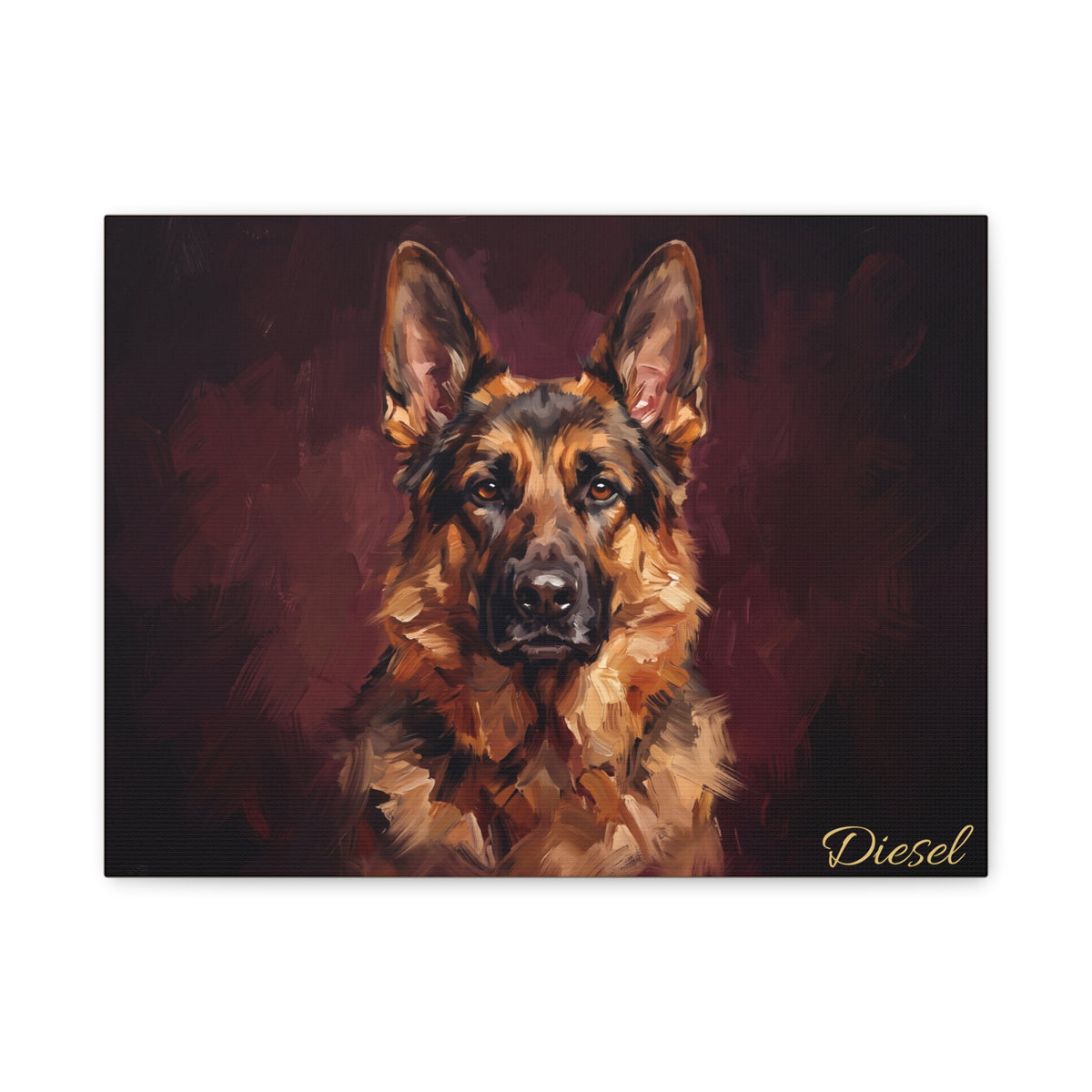 German Shepherd Personalized Canvas | Classic Burgundy Oil Painting Wall Art