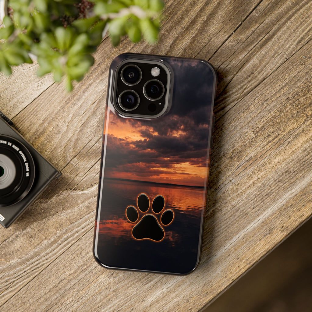 Sunset Paw Print Phone Case — Impact-Resistant Wireless Charging Cover