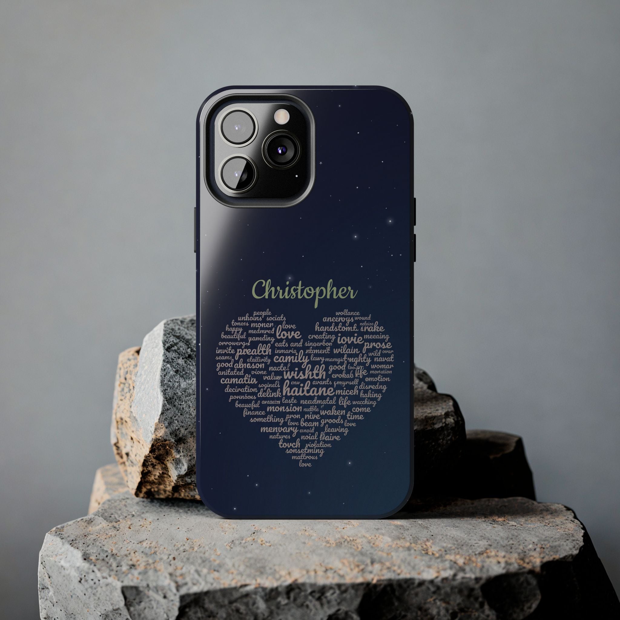 Personalized Teacher Heart Word Cloud Phone Case — Custom Name Starry Design