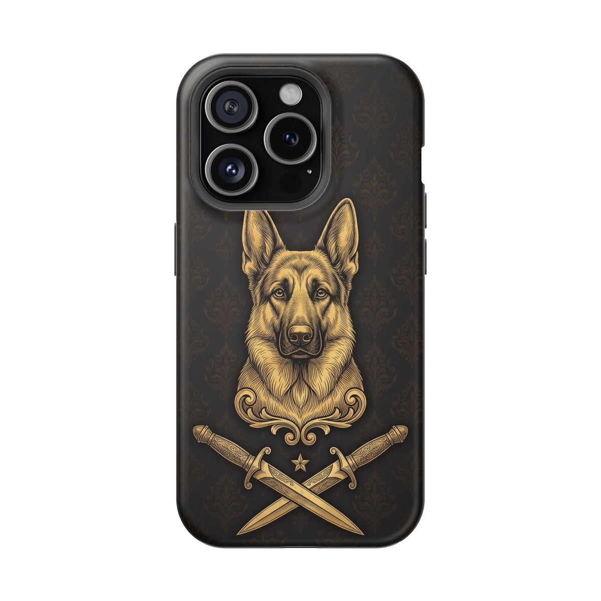 German Shepherd Phone Case | Gold Heraldic Crest Art — Tough Magnetic Case with Wireless Charging