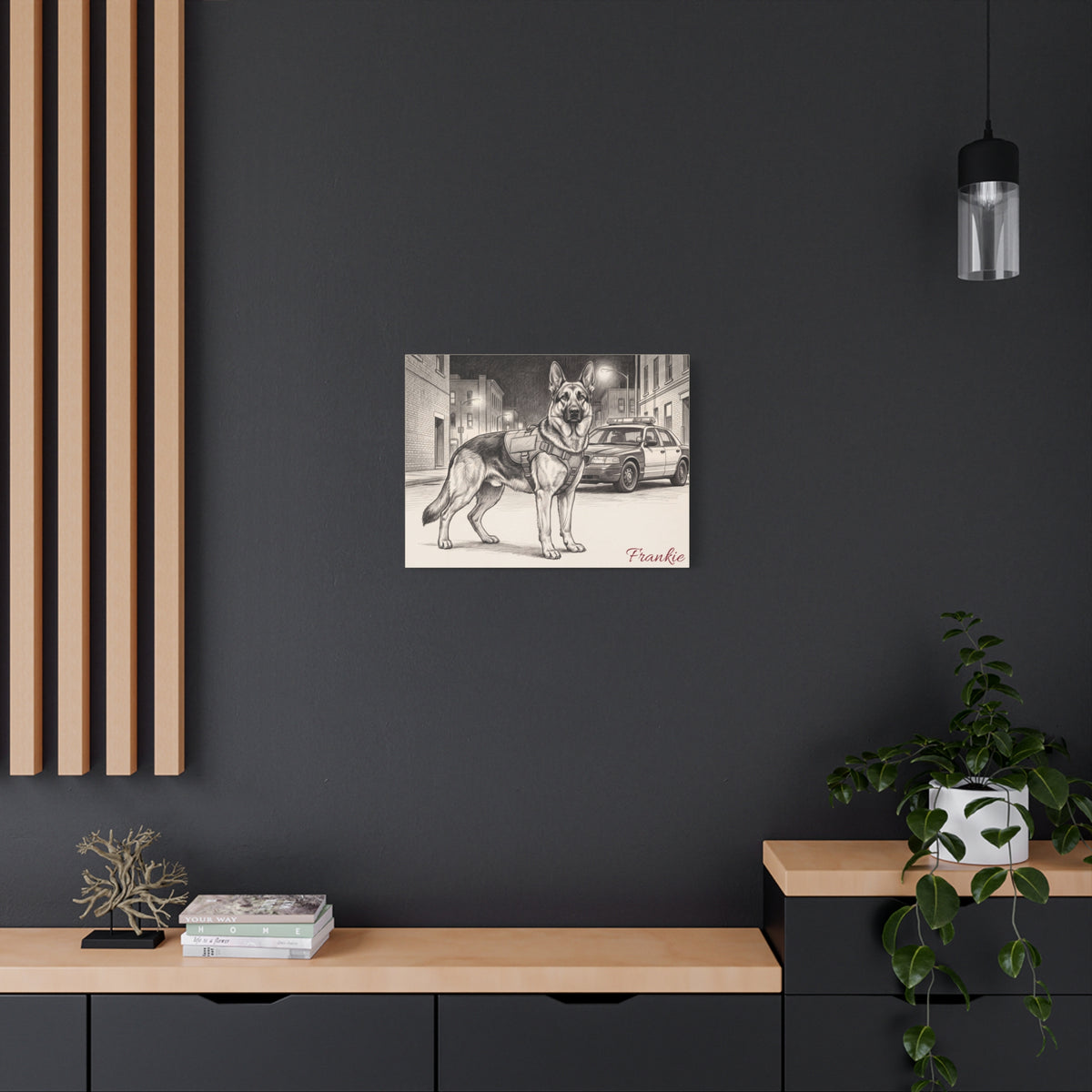 German Shepherd Personalized Canvas | K9 Police Dog Sketch Wall Art