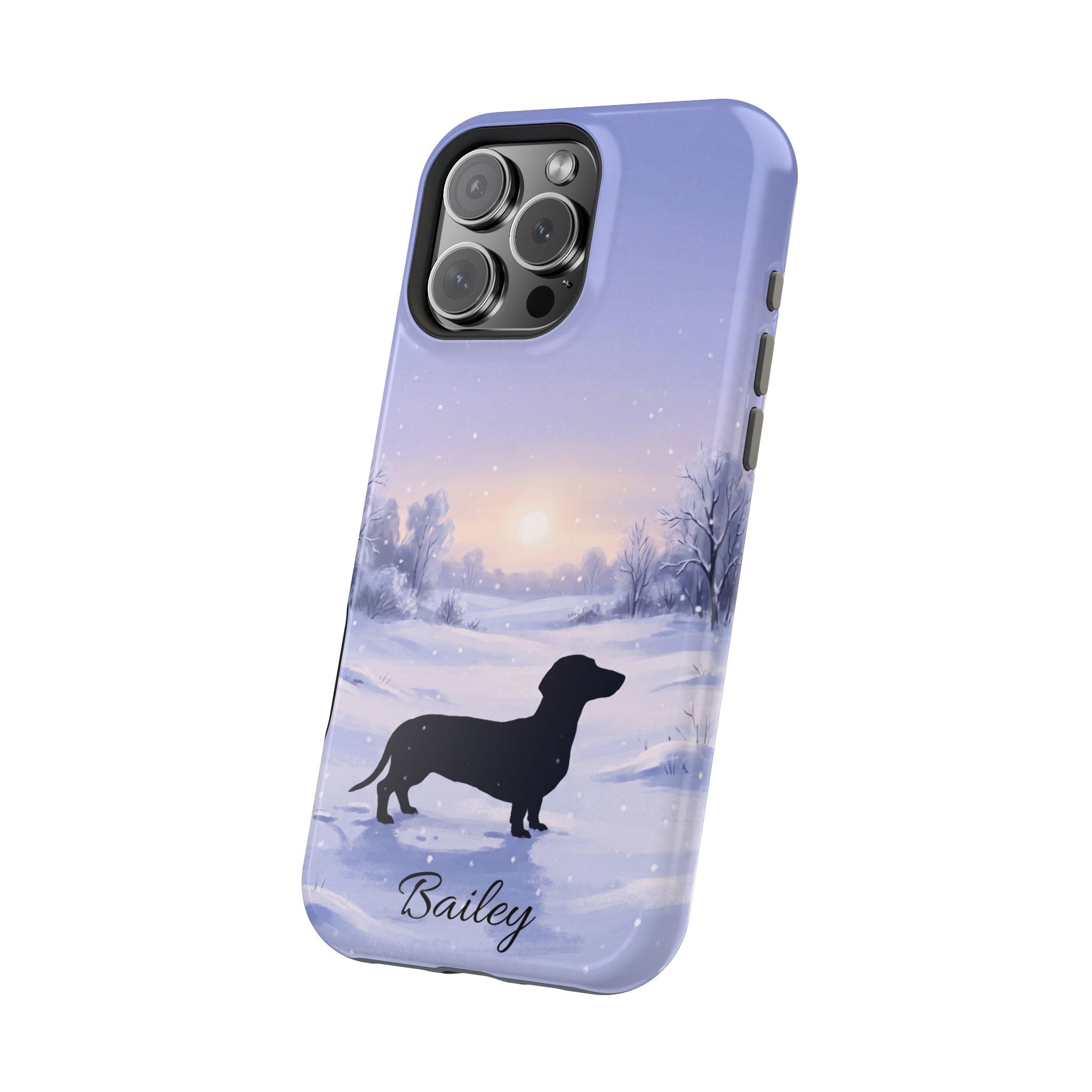Personalized Dachshund Winter Snow Phone Case — Wireless Charging Cover