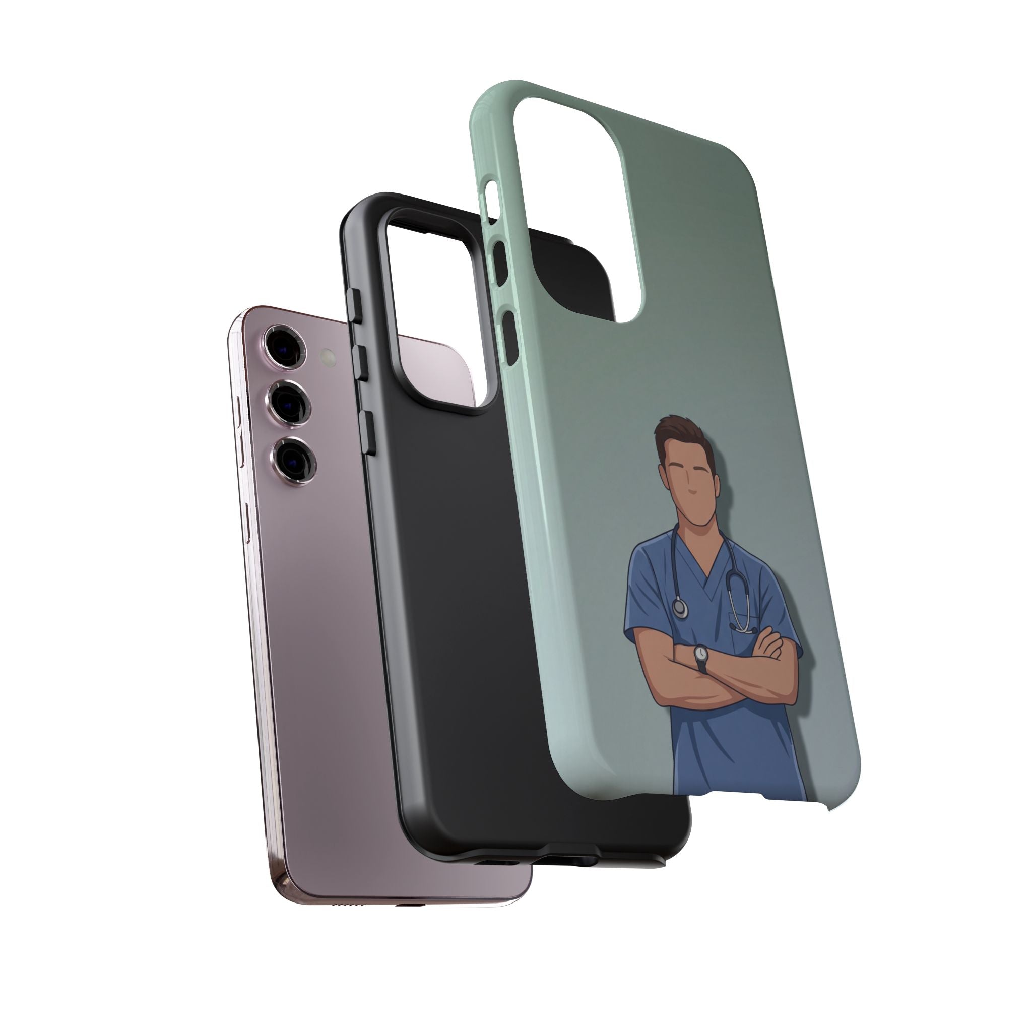 Male Nurse Phone Case | Confident Nurse in Blue Scrubs Illustration | iPhone & Samsung