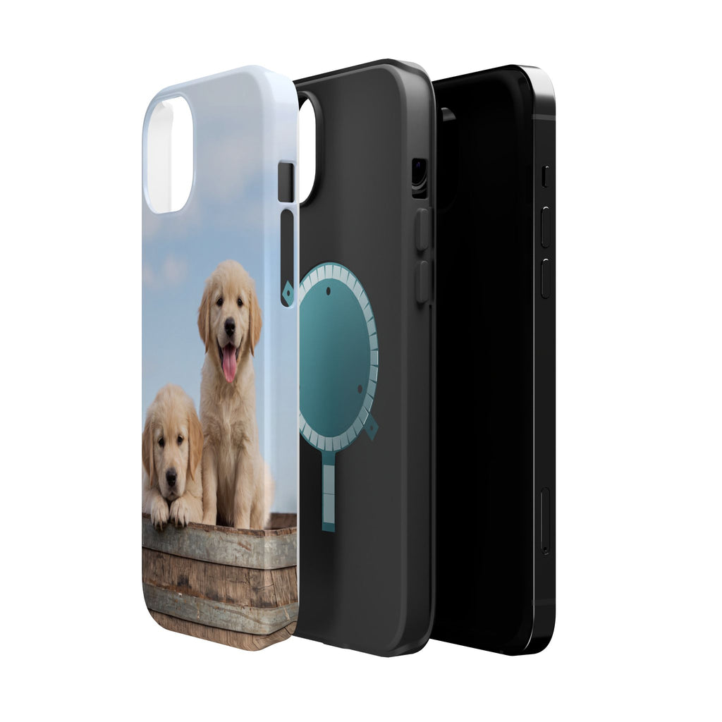Golden Retriever Puppy Duo Phone Case — Impact-Resistant Wireless Charging Cover