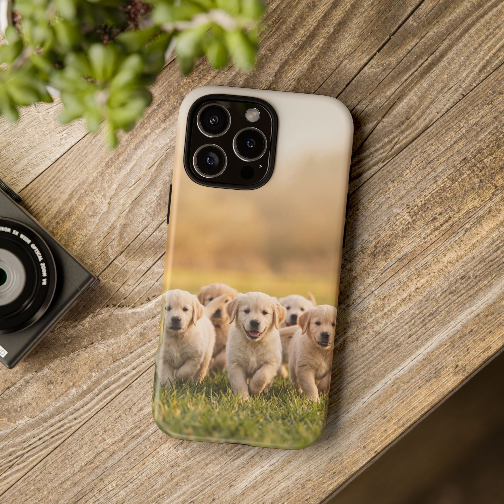 Golden Retriever Puppies Phone Case | Playful Puppy Pack Running in Grass | iPhone & Samsung