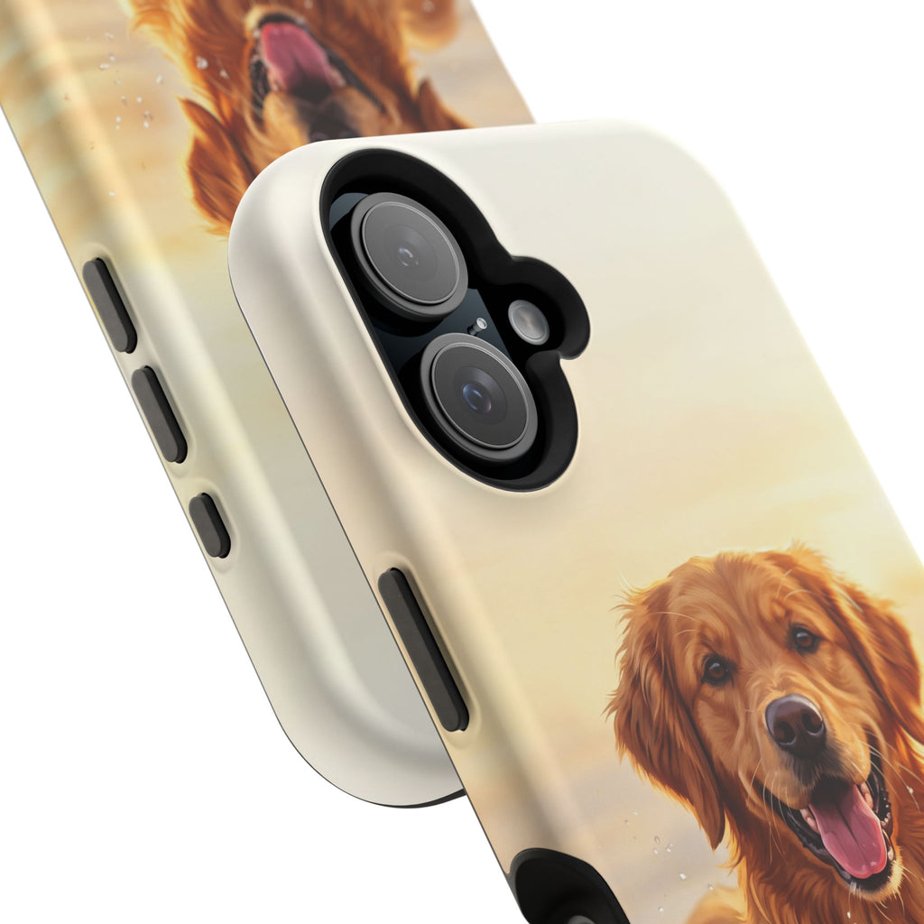 Beach Golden Retriever Phone Case — Impact-Resistant Wireless Charging Cover