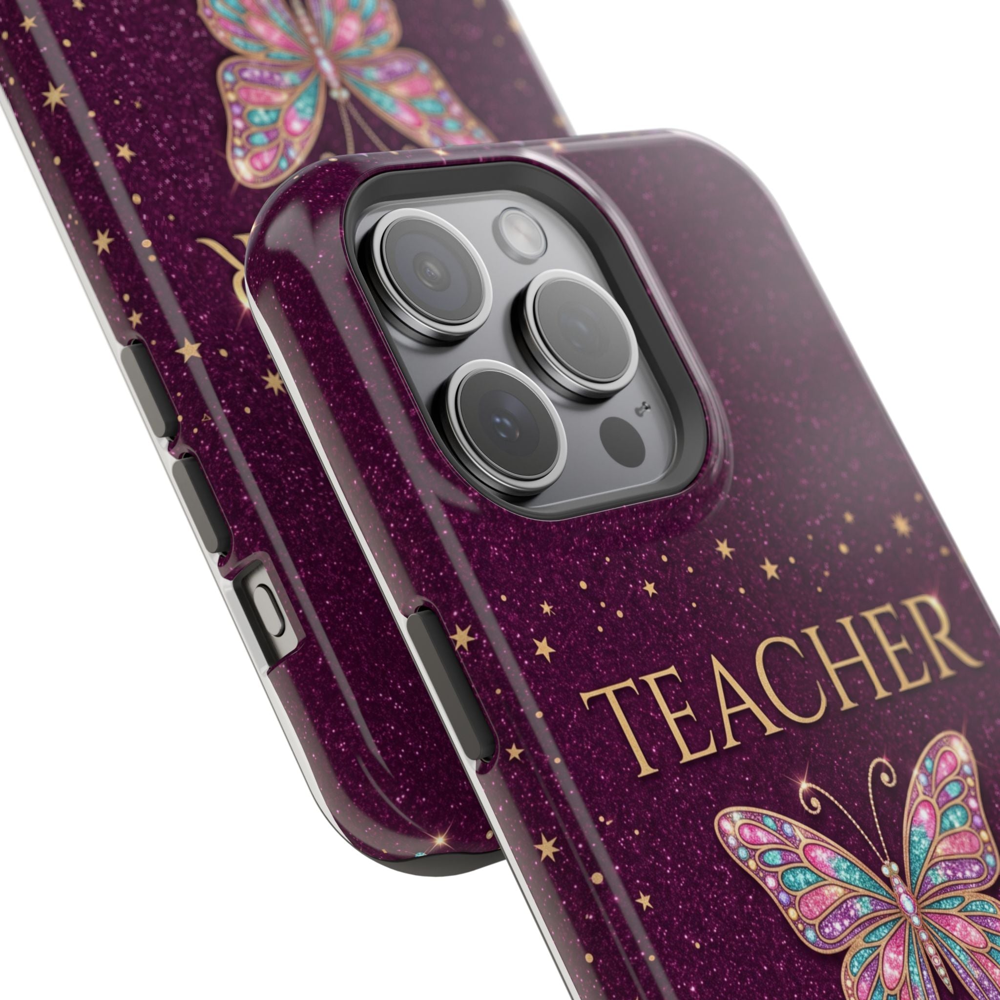 Teacher Life Glitter Butterfly Phone Case — Wireless Charging Cover
