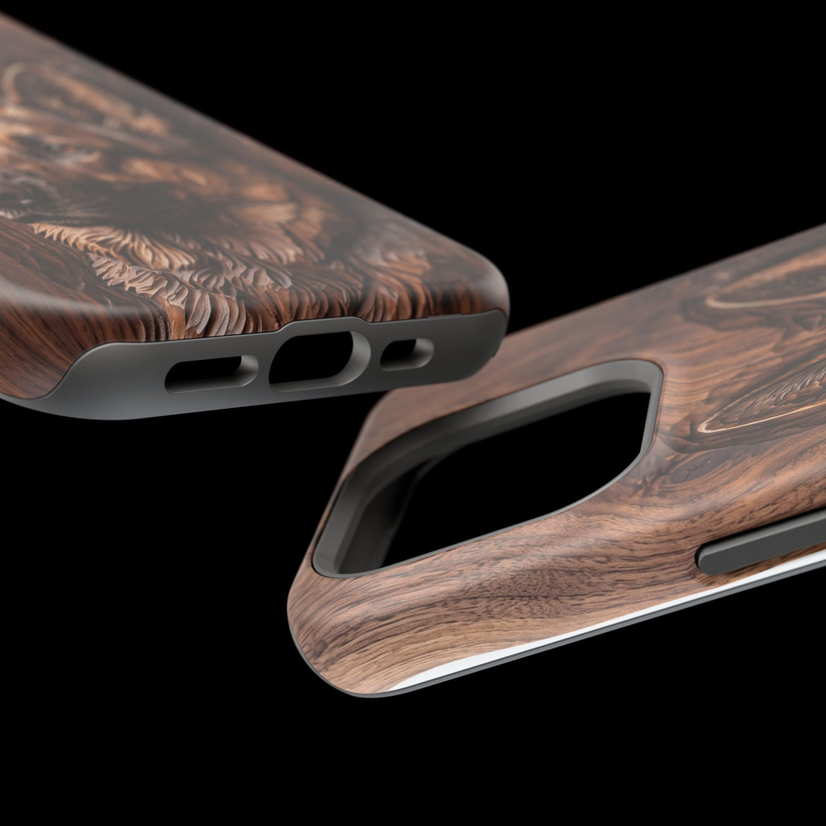 German Shepherd Phone Case | Carved Walnut Art — Tough Magnetic Case with Wireless Charging