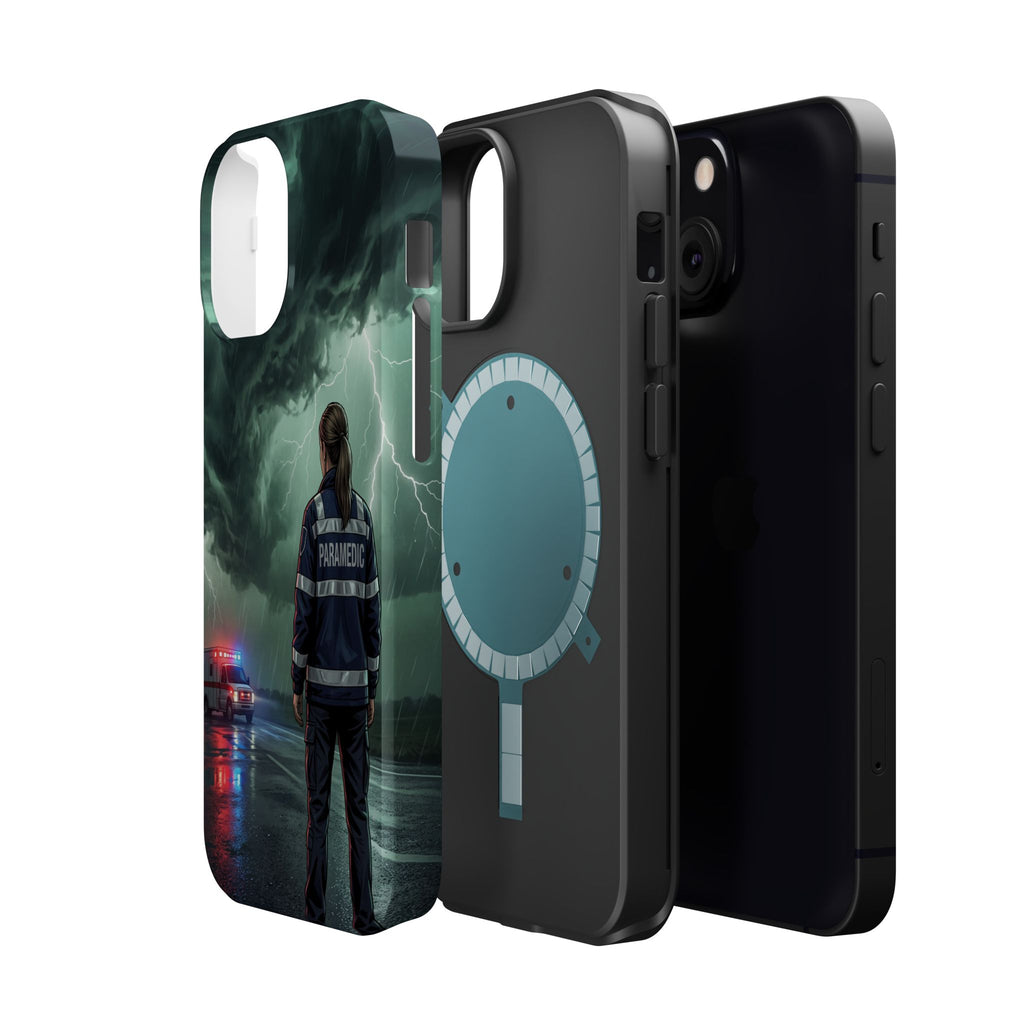Female Paramedic Green Storm Phone Case — Magnetic Wireless Charging Cover