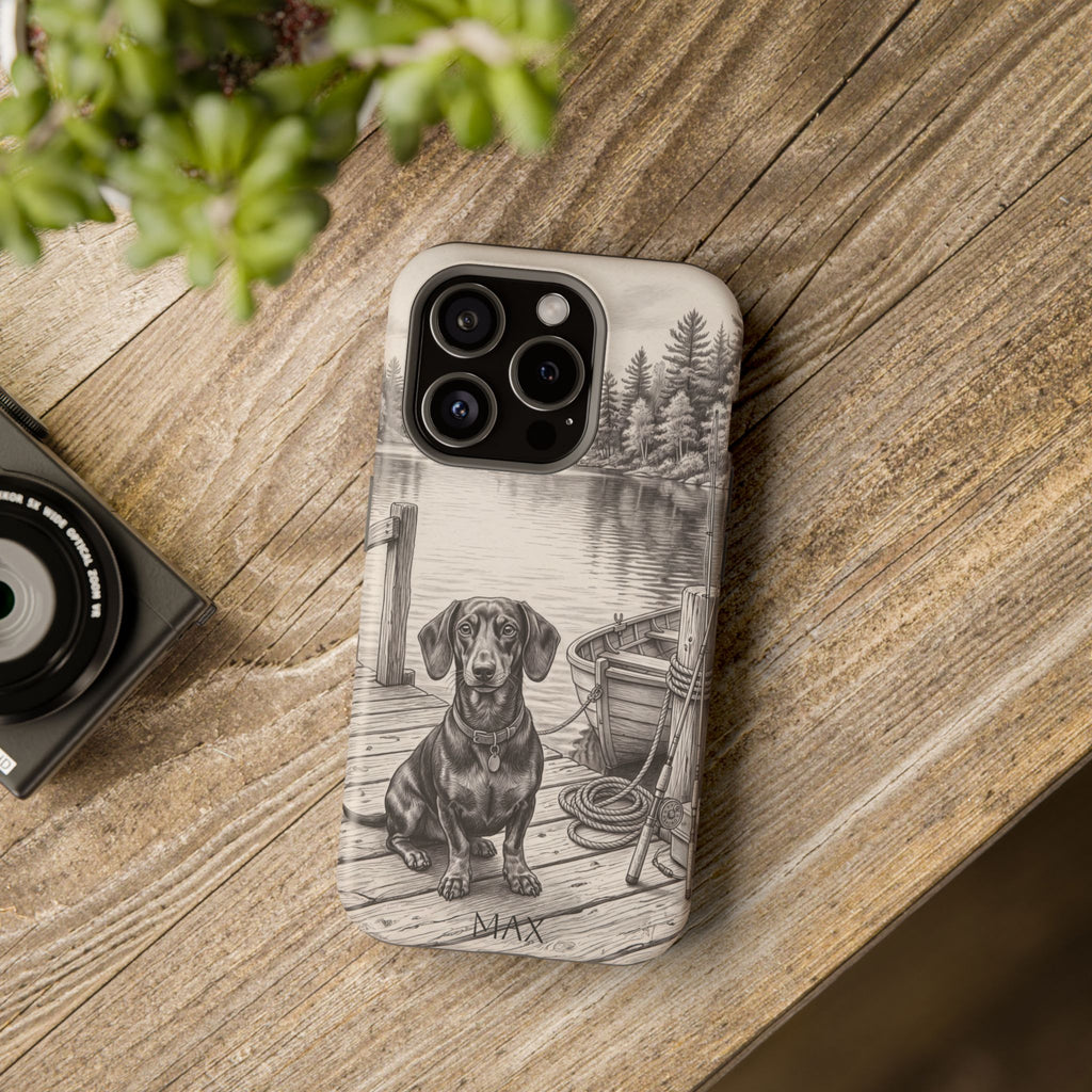 Personalized Dachshund Sunset Beach Phone Case — Wireless Charging Cover