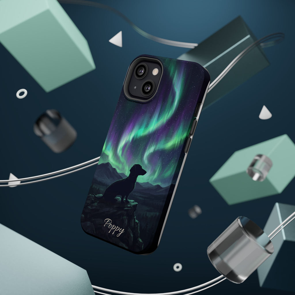 Personalized Dachshund Northern Lights Phone Case — Wireless Charging Cover