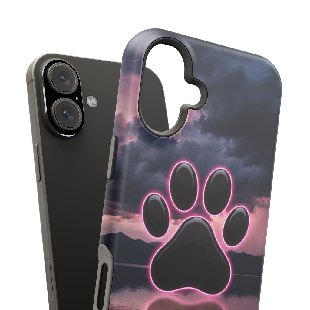 Neon Paw Print Phone Case — Impact-Resistant Wireless Charging Cover