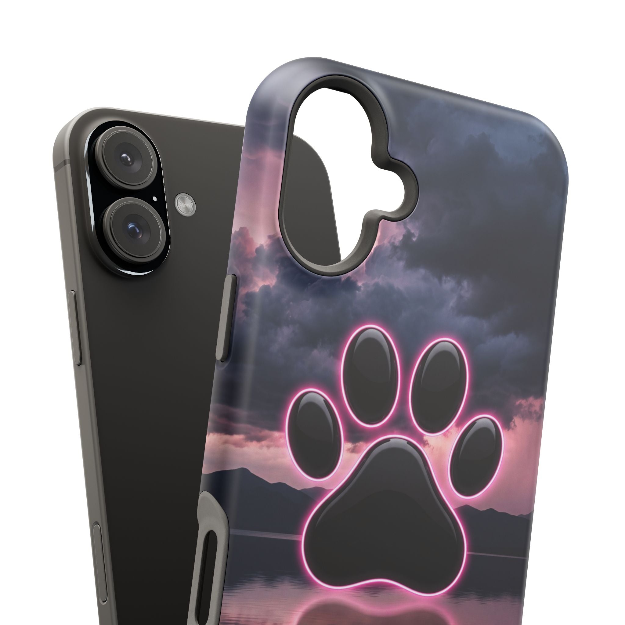 Neon Paw Print Phone Case — Impact-Resistant Wireless Charging Cover