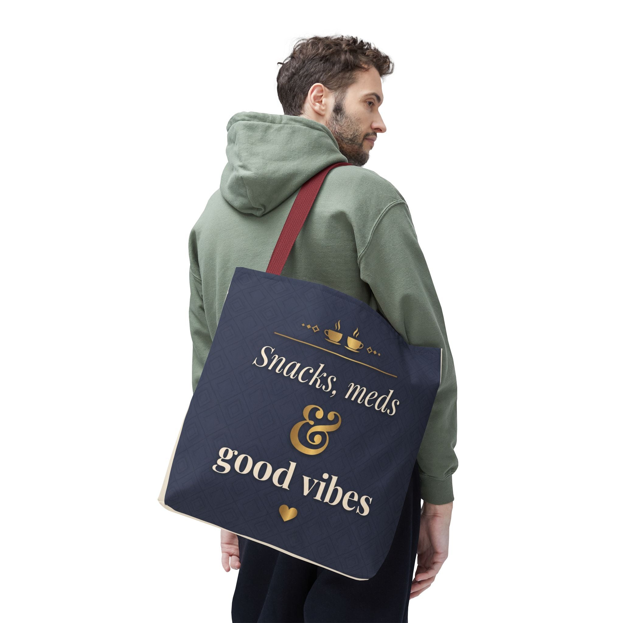 Snacks Meds & Good Vibes Tote | Funny Nurse Gift Tote Bag | Healthcare Worker Humour Gift | Premium Polyester Carry-All