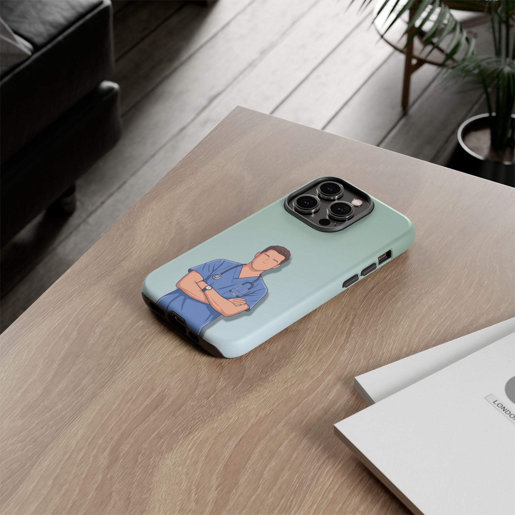 Male Nurse Phone Case | Confident Nurse in Blue Scrubs Illustration | iPhone & Samsung
