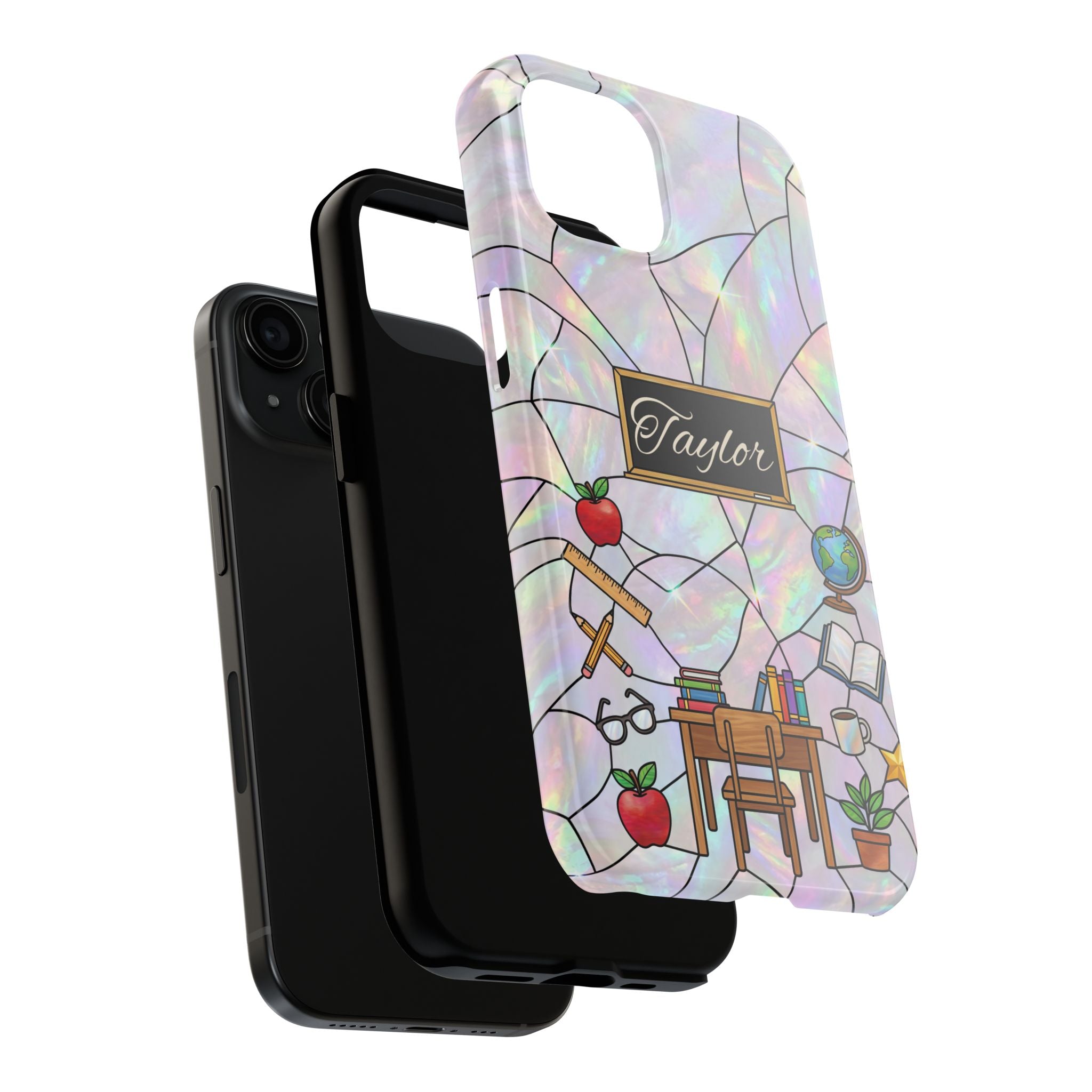 Personalized Teacher Phone Case — Custom Name Stained Glass Classroom Design