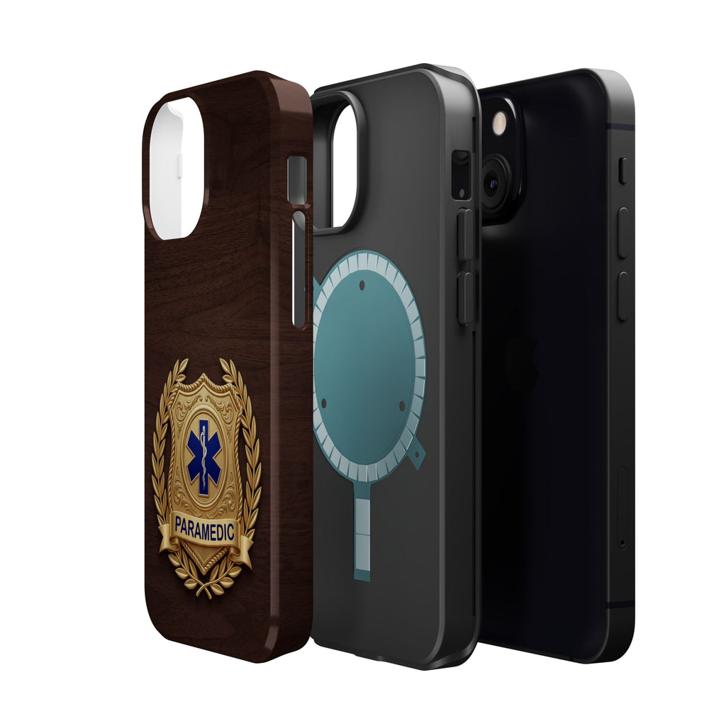 Gold Paramedic Laurel Badge Wood Phone Case — Magnetic Wireless Charging Cover