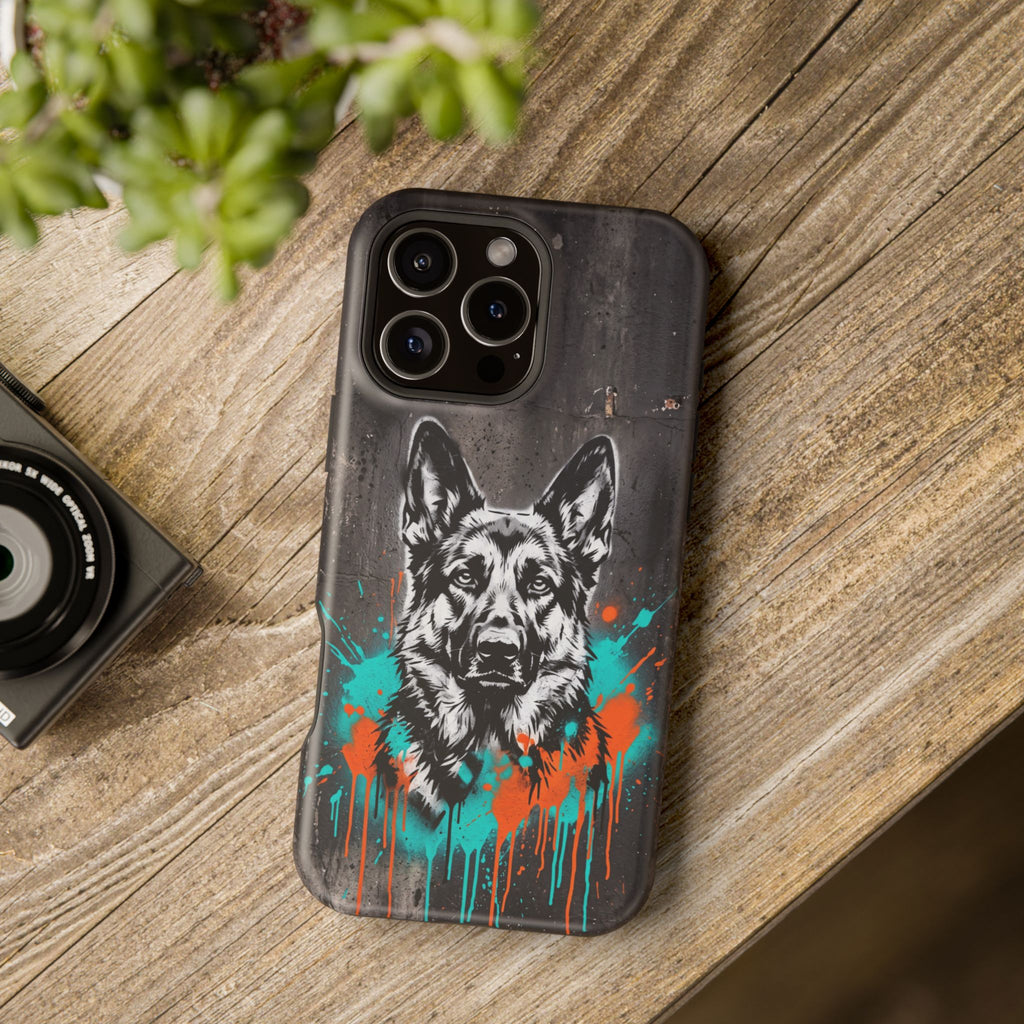 German Shepherd Phone Case | Graffiti Street Art — Tough Magnetic Case with Wireless Charging