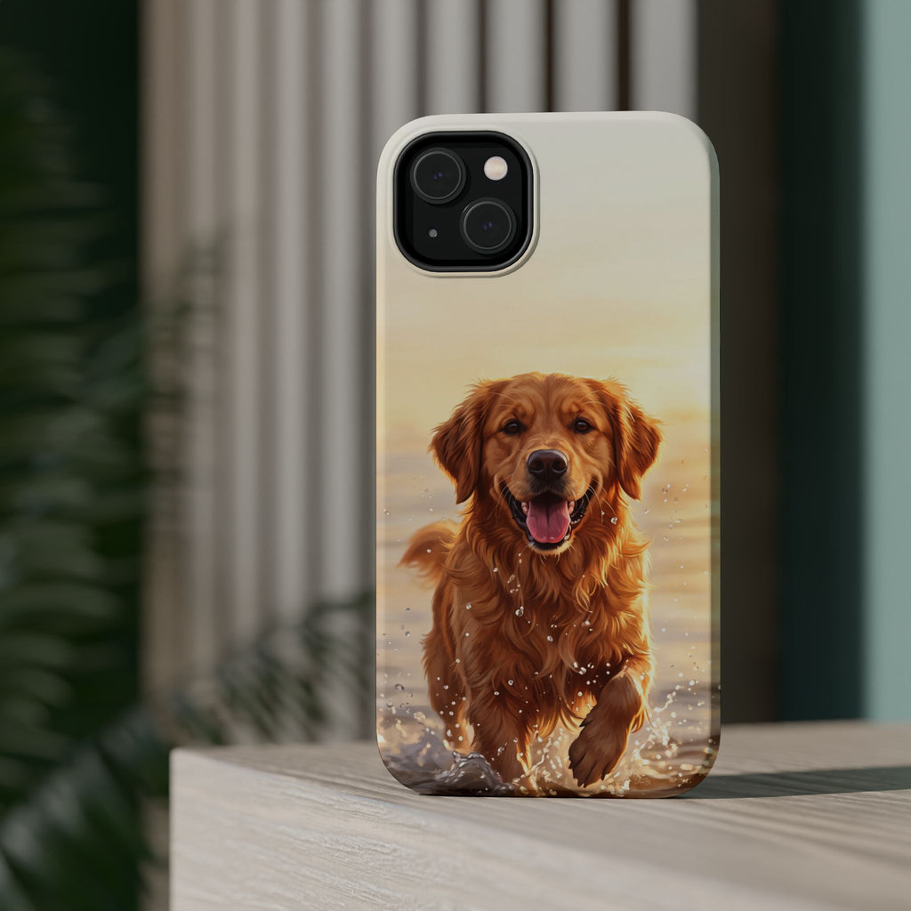 Beach Golden Retriever Phone Case — Impact-Resistant Wireless Charging Cover