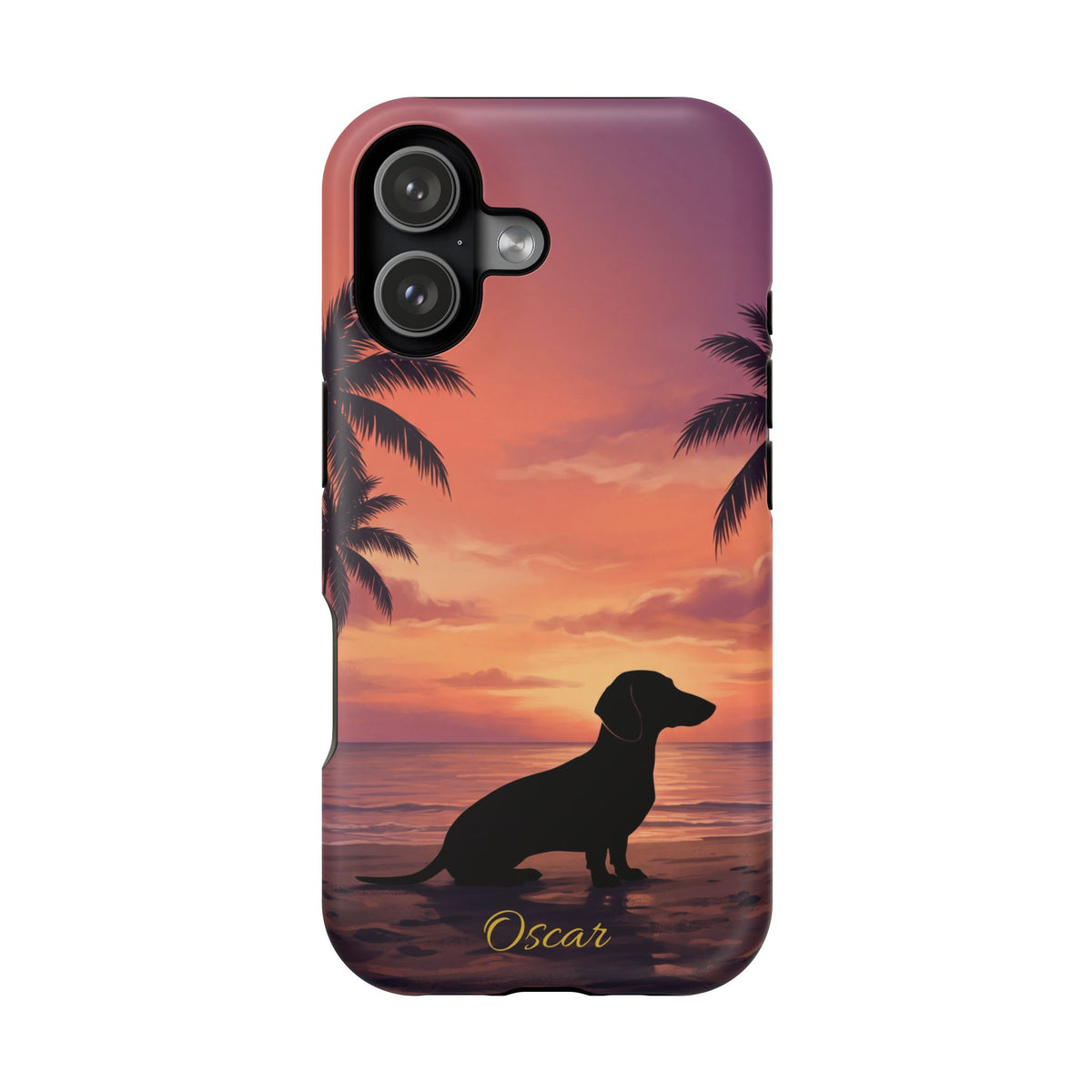 Personalized Dachshund Tropical Beach Sunset Phone Case — Wireless Charging Cover