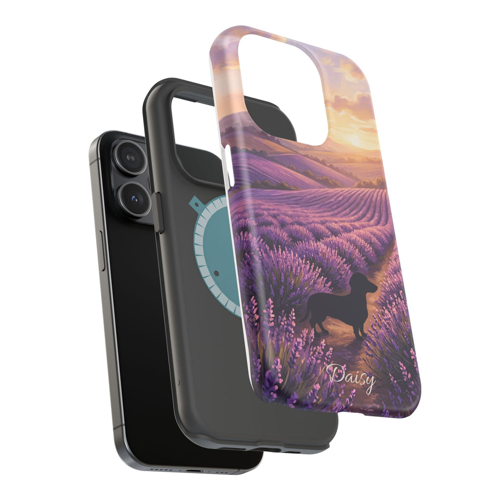 Personalized Dachshund Lavender Field Phone Case — Wireless Charging Cover
