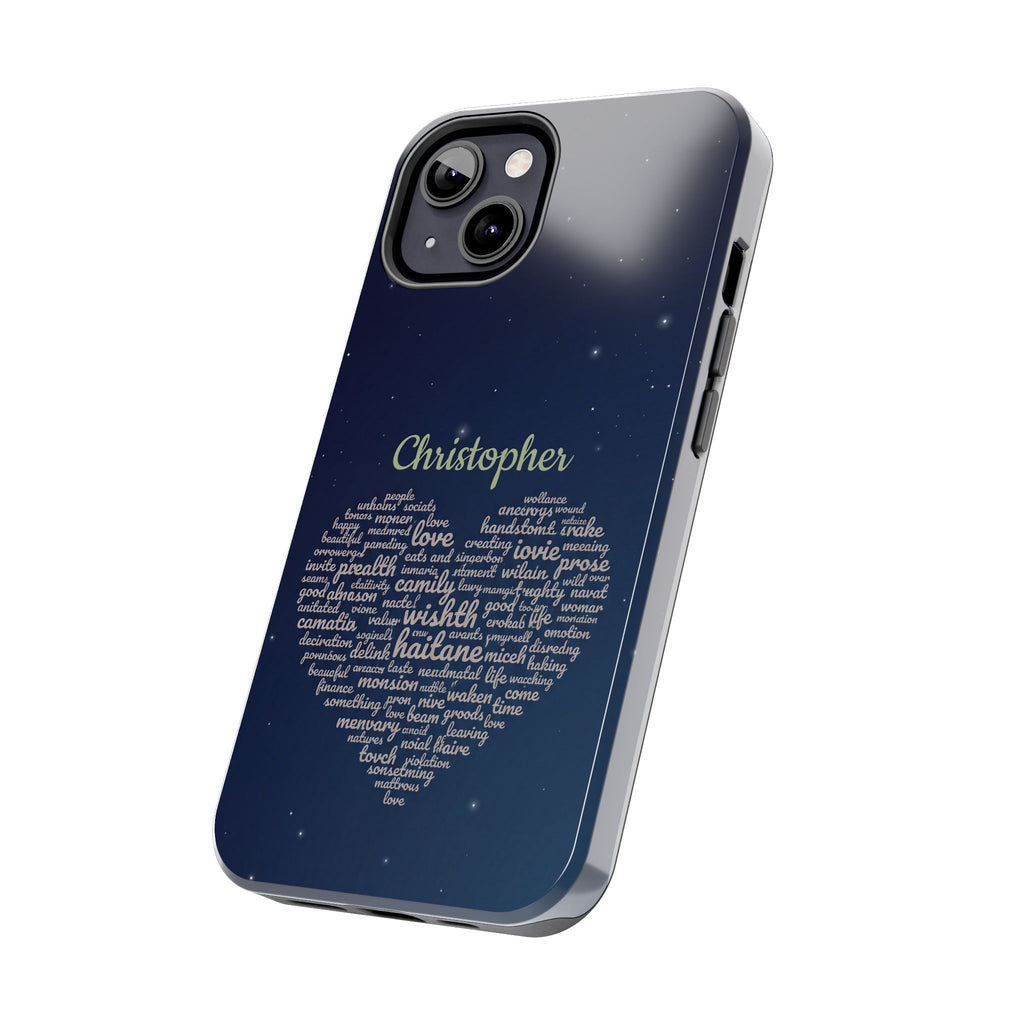 Personalized Teacher Heart Word Cloud Phone Case — Custom Name Starry Design