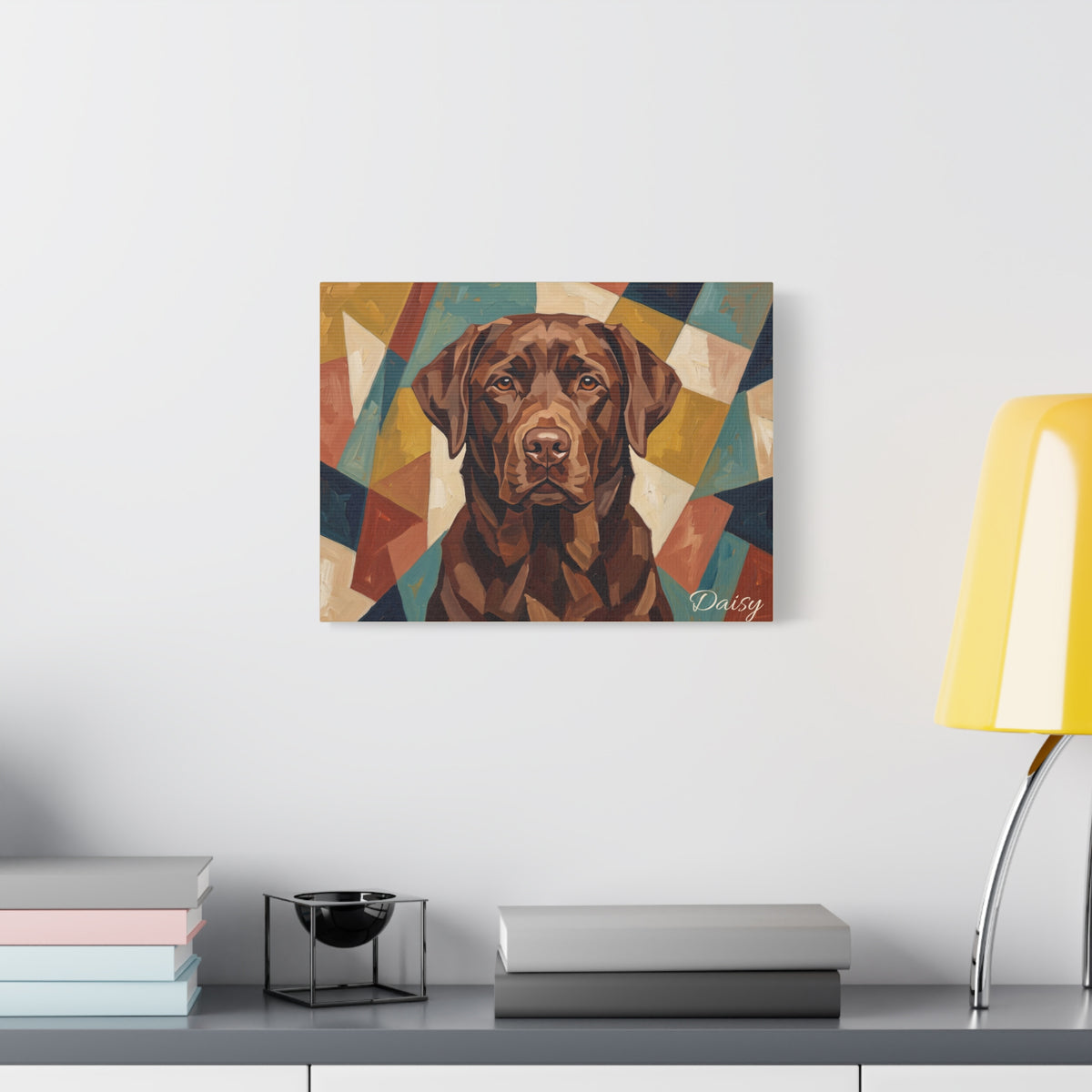 Chocolate Labrador Personalized Canvas | Mid-Century Geometric Wall Art